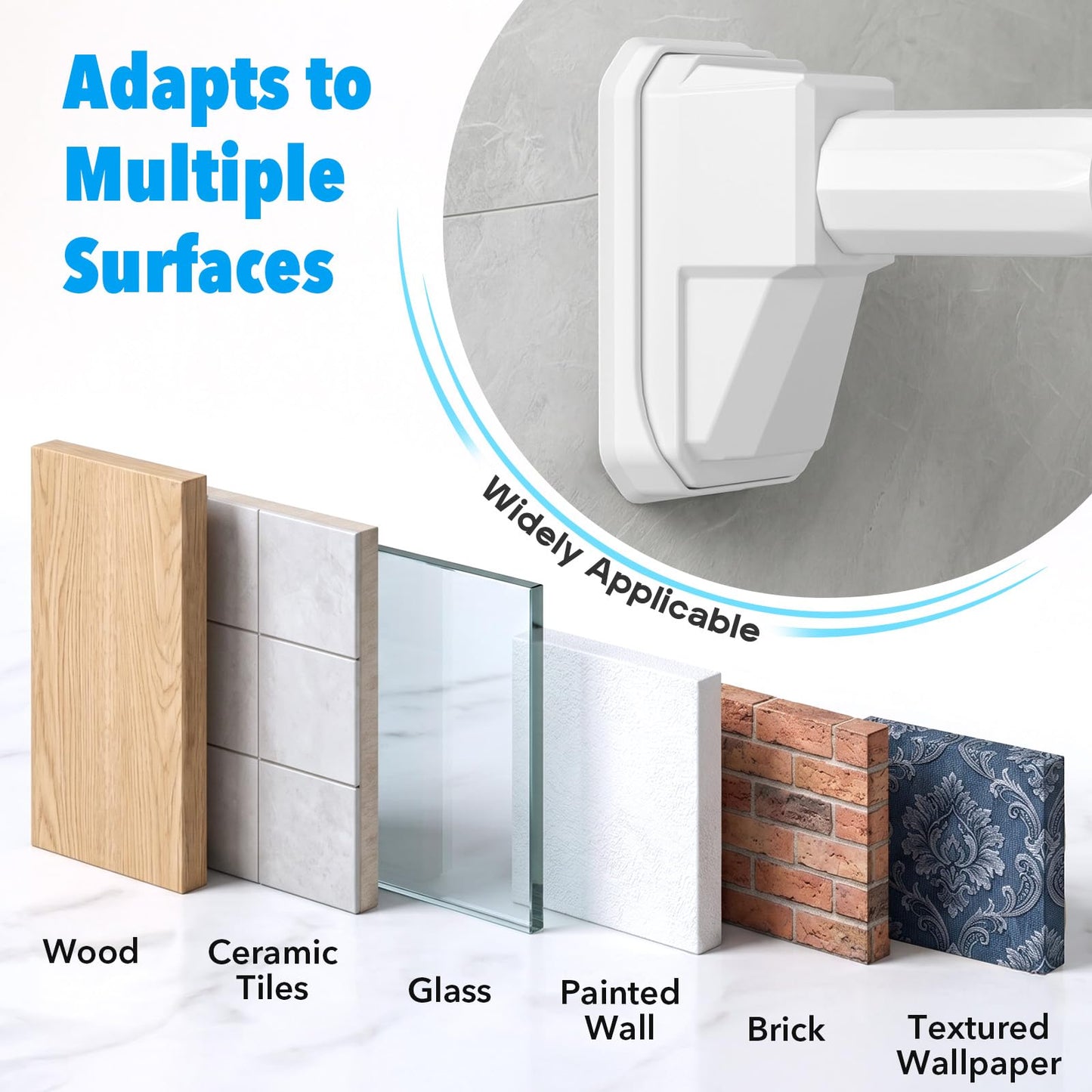 Tension Curtain Rod 41-185 In (4-15ft), Extra Long Tension Rod No Drilling For Patio Windows, White Shower Curtain Rod For Room Divider,One-Click Telescopic Rod, Outdoor Curtain Rods Never Rust