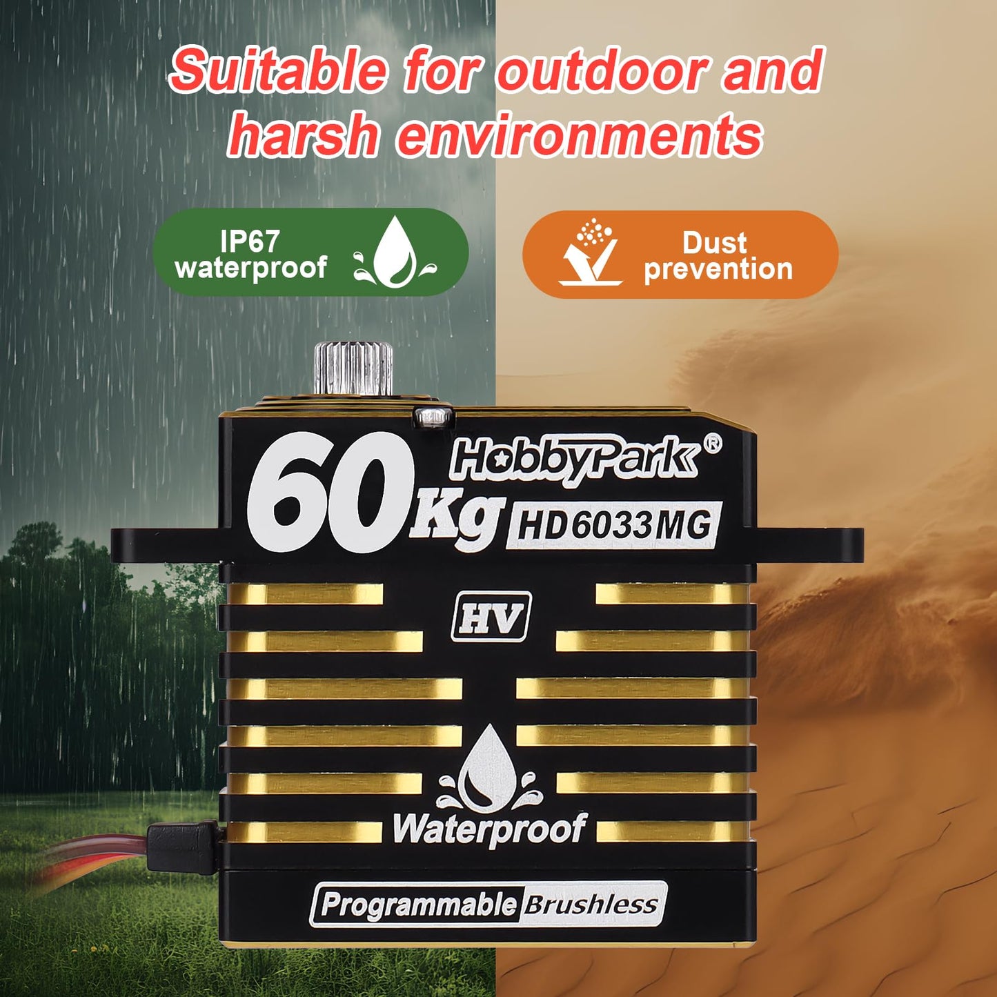 HobbyPark Waterproof 828oz 60KG High Torque Servo Brushless Motor 8.4V HV Servo Metal Gear Digital Servo Programmable for 1/8 1/10 1/12 RC Crawler RC Truck RC Car Buggy Robotic DIY Control Angle 180°
