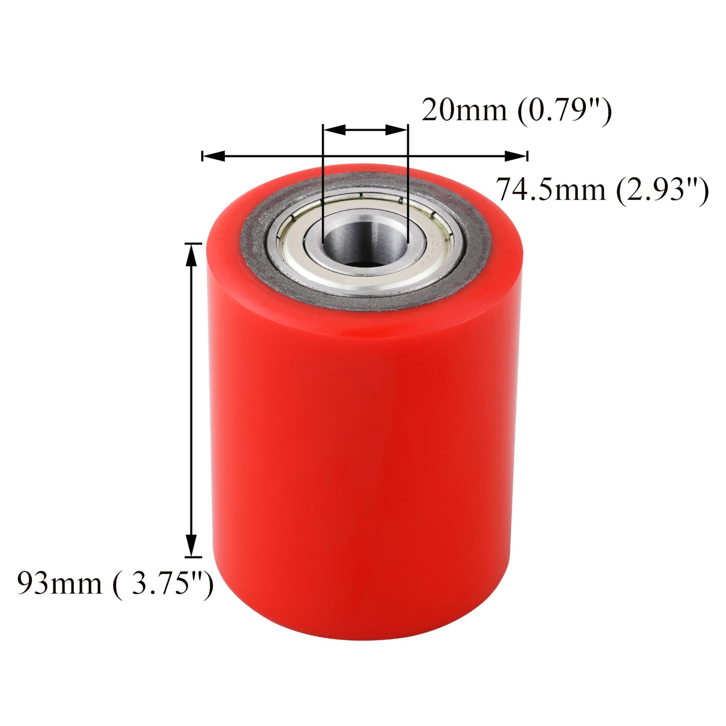A Pair of Pallet Jack/Truck Wheels 3 x 3.75" (74.5 x 93mm) with Pre-Installed Bearings, 20mm ID PU Tread - Includes Axles and Pins by JackCraft
