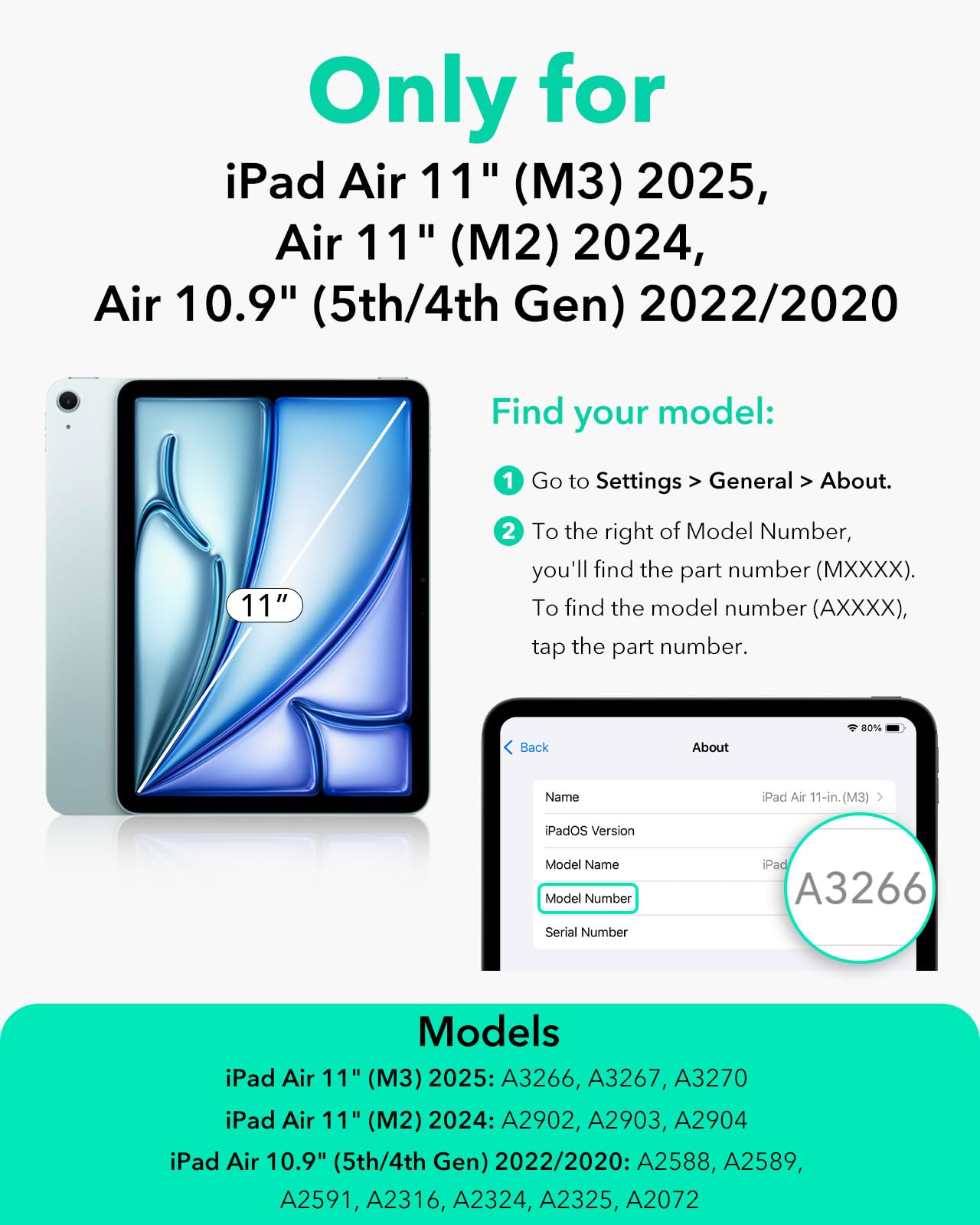 ESR for iPad Air 11 Inch Case M3/M2 (2025/2024), iPad Air 5th/4th Gen Case (2022/2020) 10.9 Inch, Removable Magnetic Cover, Adjustable Portrait/Landscape Stand, 9 Standing Angles, Light Purple