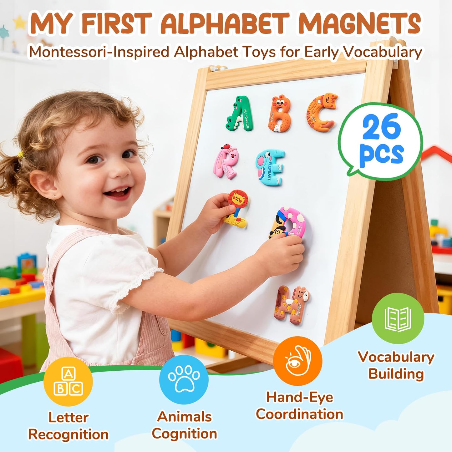 JoyCat Magnetic Letters, Soft PVC Animal Fridge Magnets for Toddlers & Kids, 26 Large Uppercase Alphabet ABC Refrigerator Magnets, Preschool Educational Learning Toys, Cute Baby Gift for Boys & Girls