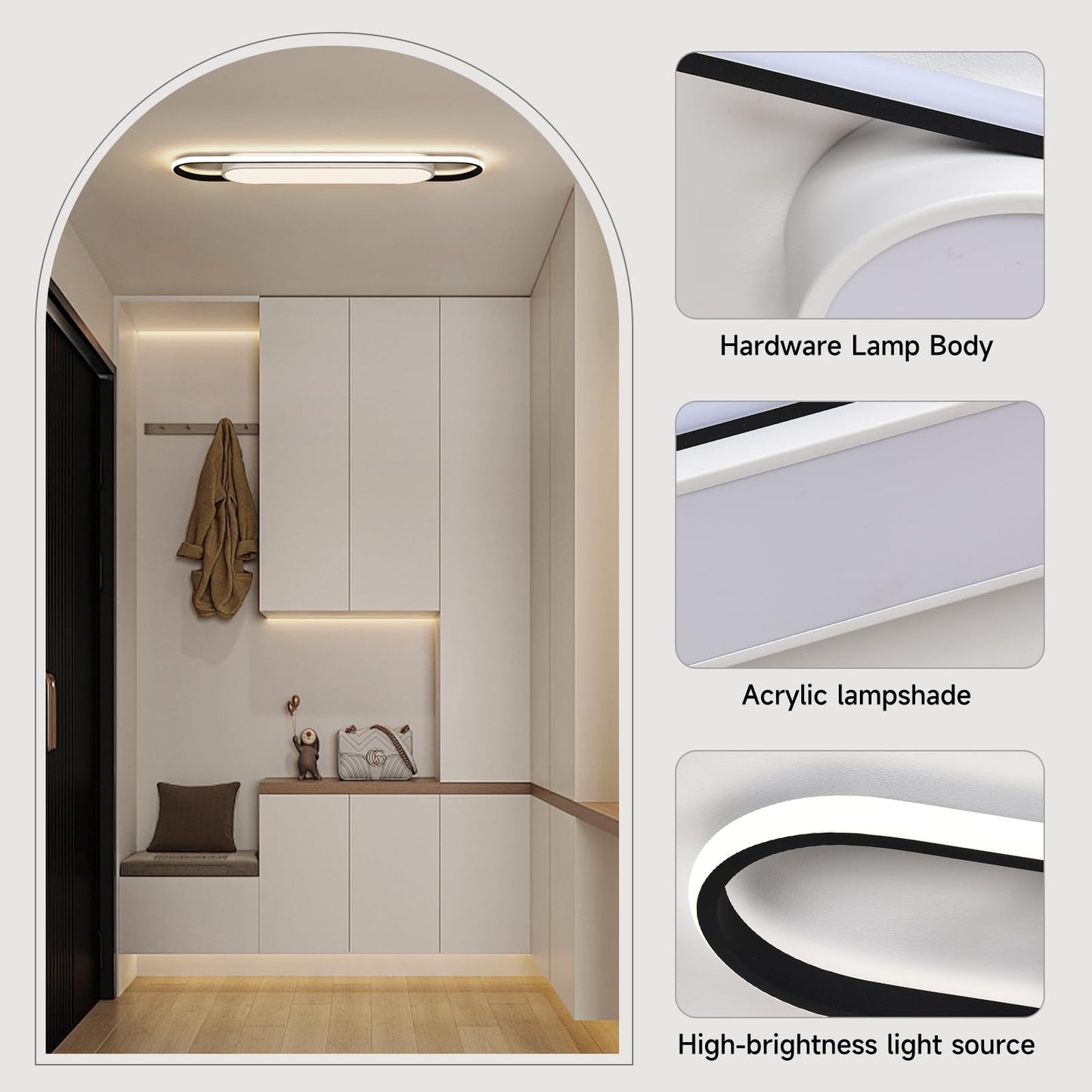 GBMEDZG 3Ft Smart LED Ceiling Lighting,50W High Brightness Linear Flush Mount Light Fixture,36.2" Dimmable Led Ceiling Lamp with Remote Control for Kitchen,Garage,Hallway,Laundry,Study Room.