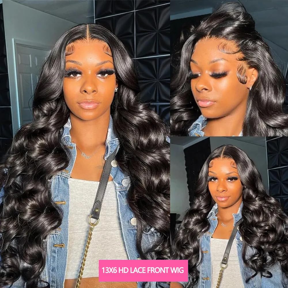 POSHANCE 26inch 13x6 Lace Front Wigs Human Hair 180% Density Body Wave HD Lace Front Wigs Human Hair Pre Plucked Natural Color Virgin Human Hair Lace Front Wigs for Women