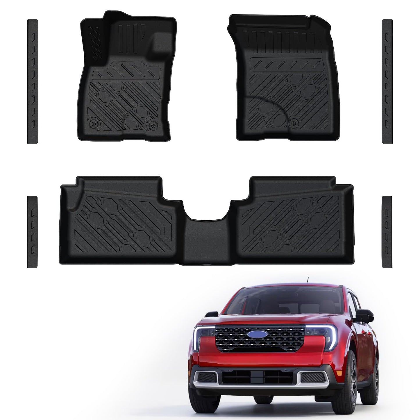 Mabett Floor Mats with Door Sill Protectors for Ford Maverick Hybrid Accessories 2025 2024 2023 2022, All-Weather TPE Liner Mat Custom Fit Maverick Hybrid Model(NOT fit Gasoline)