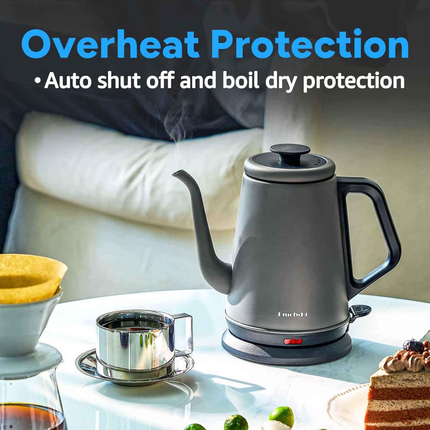 DmofwHi Gooseneck Electric Kettle(1.0L),1000W Electric Tea Kettle of 304 Stainless Steel,Auto Shut off,Water Kettle for Coffee and Tea-Grey