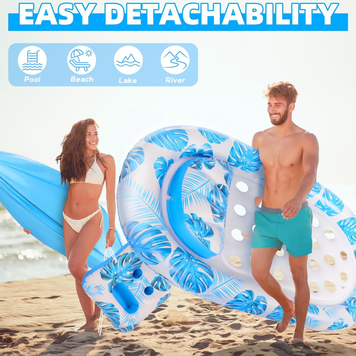 KIZJORYA 2025 New Pool Floats Adult with Canopy and Cup Holder, 3-in-1 Inflatable Pool Lounge Floaties for Swimming Pool Lake Beach Water, Raft Lounger Floating Chair for Adults Heavy Duty