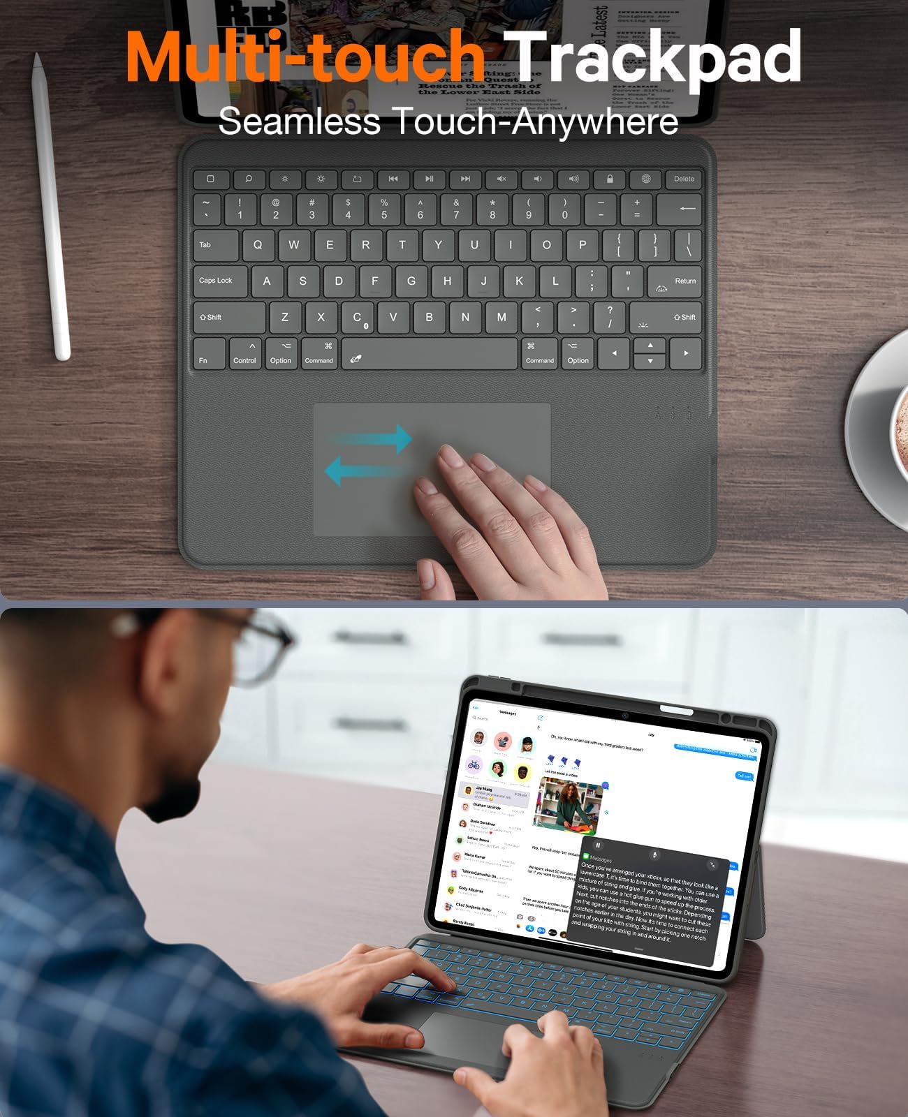 CHESONA Rugged for iPad Air 13 Inch (M3/M2, 2025/2024), iPad Pro 12.9 Case with Keyboard, Magnetic Detachable Case & 7-Color Backlit, Smart Trackpad, 15°-180° Adjustable, Portrait/Landscape, Gray