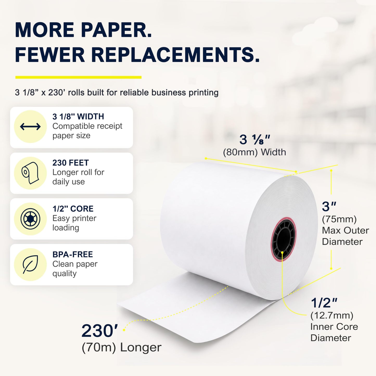 Vonlyst Receipt Paper Roll 3 1/8 x 230 for Square Register and Square POS System connected to Star Micronics Thermal Printer (Pack 12 rolls)