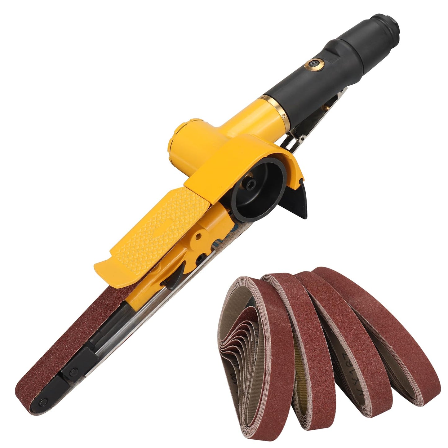 NuoDunco 3/4" x 20-1/2" Pneumatic Sander Air Belt Sander Set With 12Pcs Belts,40/60/80/120Grit,1/4" Air Inlet Mini Air Belt Grinder Air Tool For Aluminium, Iron, Steel Metal