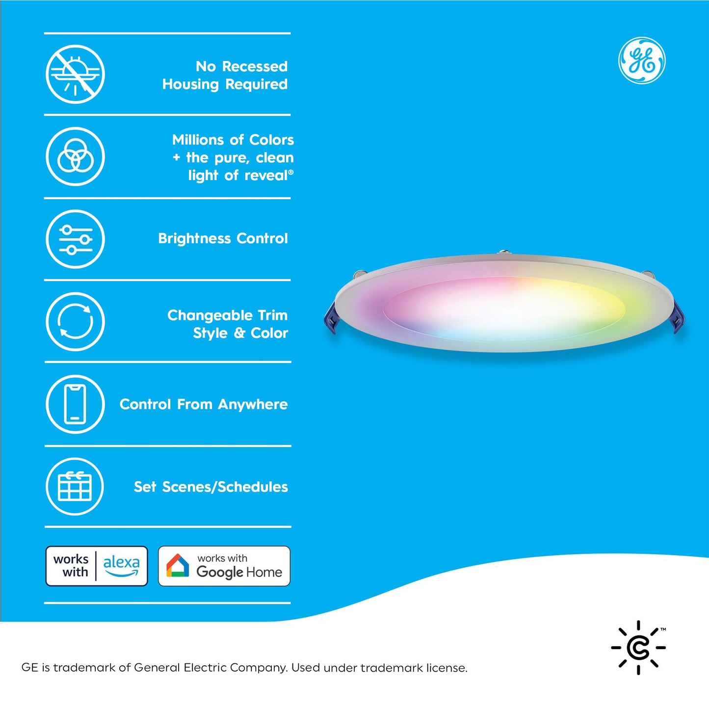 Cync GE Reveal HD+ Wafer Smart LED Downlight Fixture, Full Color Changing Lights, WiFi and Bluetooth LED Lights, 760 Lumens, Works with Google Home and Amazon Alexa, 4 Inches (2 Pack)