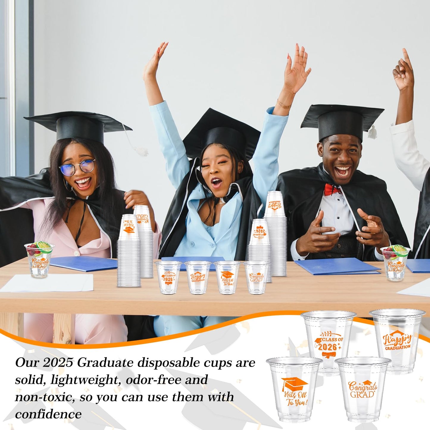 Eaasty 100 Pcs 12oz Graduation Cups 2026 Disposable Plastic Cups for Class of 2026 Graduation Party Congrats Grad Elegant Party Supplies Tableware Decorations (Orange)