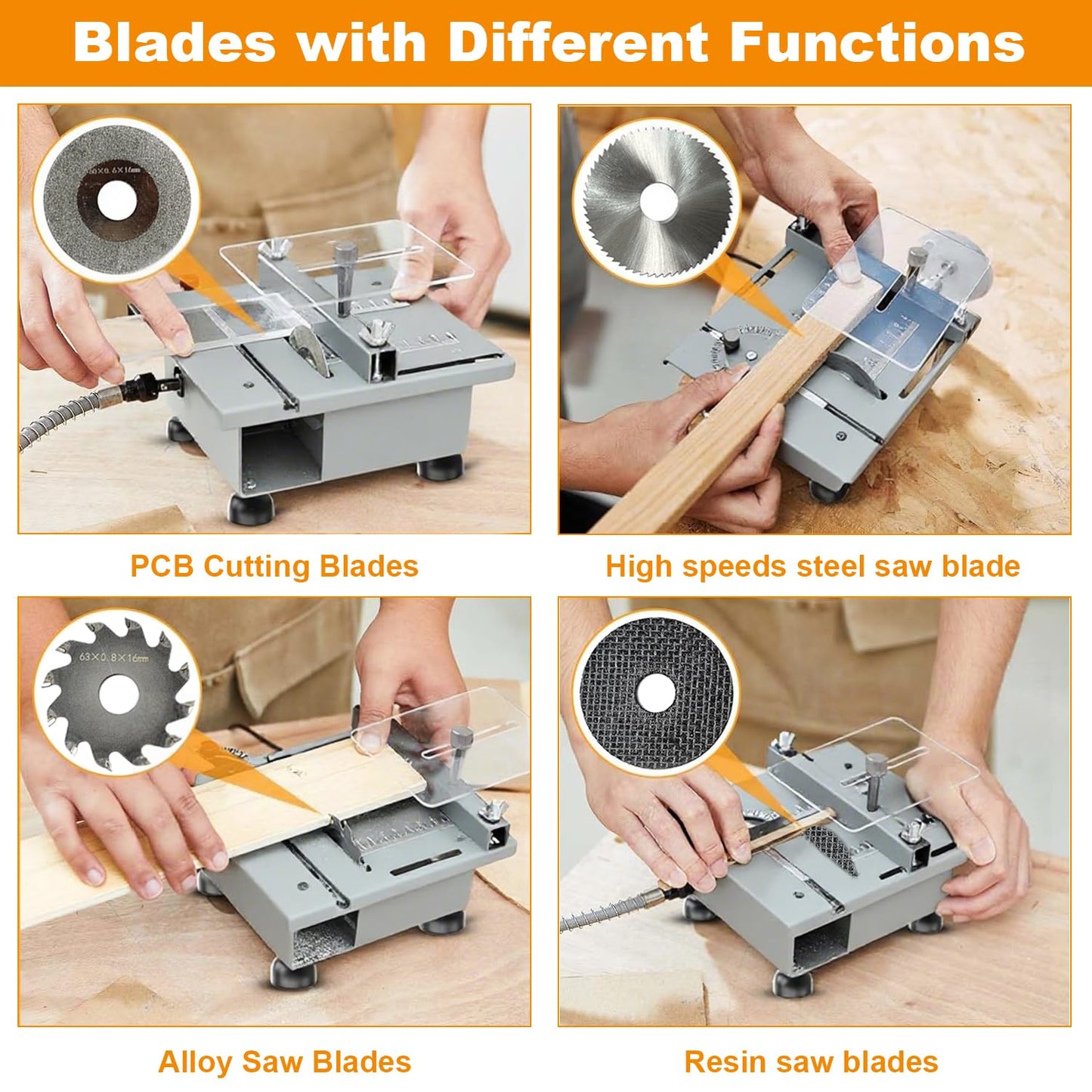 Mini Table Saw, Sinpiode Multi-Functional Desktop Portable Table Saw for Crafts with Adjustable Speed & Angle, All-in-One Cutting, Sanding, Engraving & Drilling Tool for Wood, Acrylic, Plastic, PCB