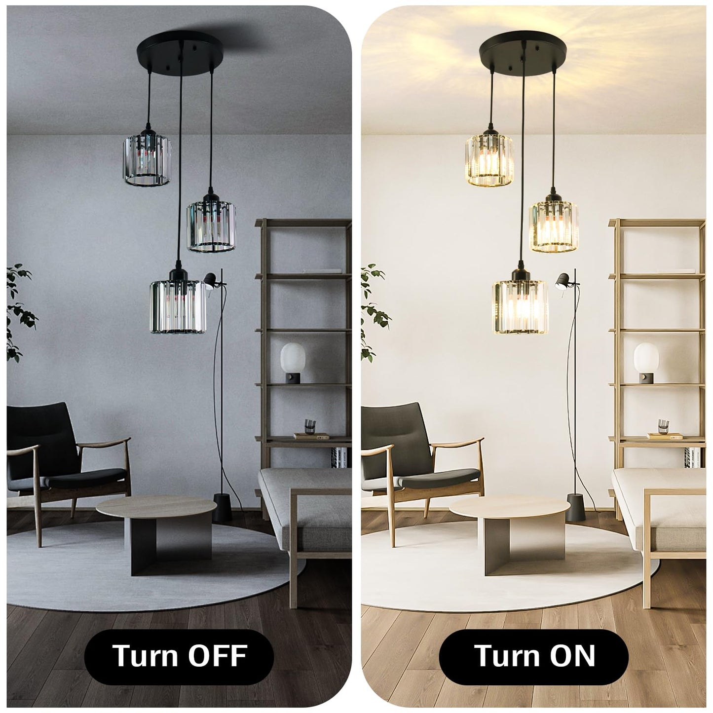 Cainjiazh Crystal Pendant Lights Round Ceiling,Modern Crystal Chandeliers Hanging Light Fixture for Kitchen Island,Adjustable Chandelier for Dining Room,Foyer,Living Room Entryway Black 3 Lights