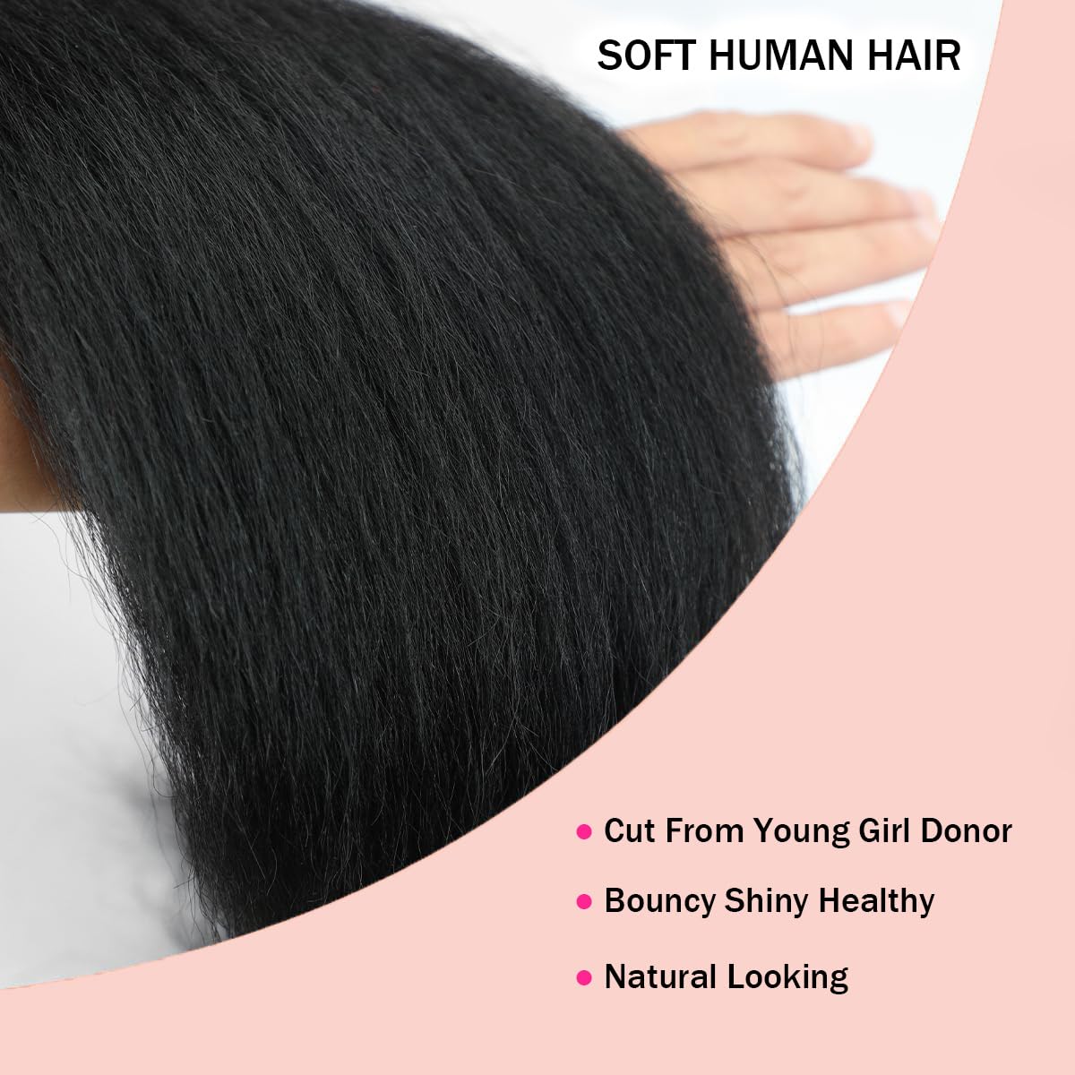 CYIKLI 12 14 16 Kinky Straight Bundles Human Hair Yaki Straight 3 Bundles 100% Unprocessed Brazilian Virgin Remy Hair Natural Black Color
