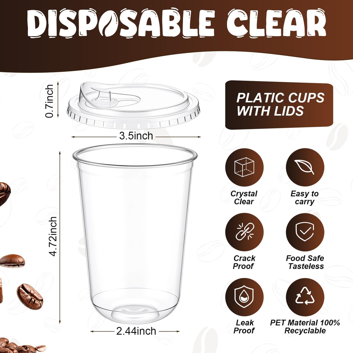LemonRoad 200 Sets 16 oz Round Bottom Clear Plastic Cups with Sip Lid Disposable Plastic Iced Coffee Cup with Strawless Lid for Smoothie, Juice, Cold Beverage, Party Catering, Drink Shop