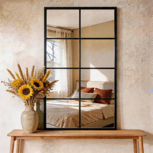 DUMOS Wall Mirrors 16" x 32", Set of 2 Rectangle Window Pane Decorative Mirrors, Black Metal Framed Wall Mounted Mirror for Bathroom, Bedroom, Entryway