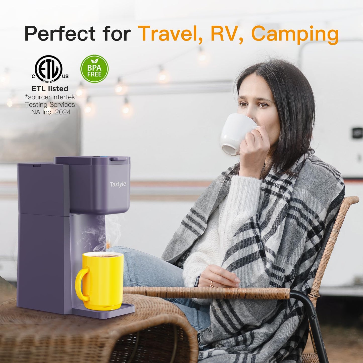 Tastyle Mini Hot and Iced Coffee Maker Single Serve, for K Cup and Ground, 6 to 14 Oz Brew Sizes, with Recipe Book, for Home, Travel, RV, Office and Dorm, Violet