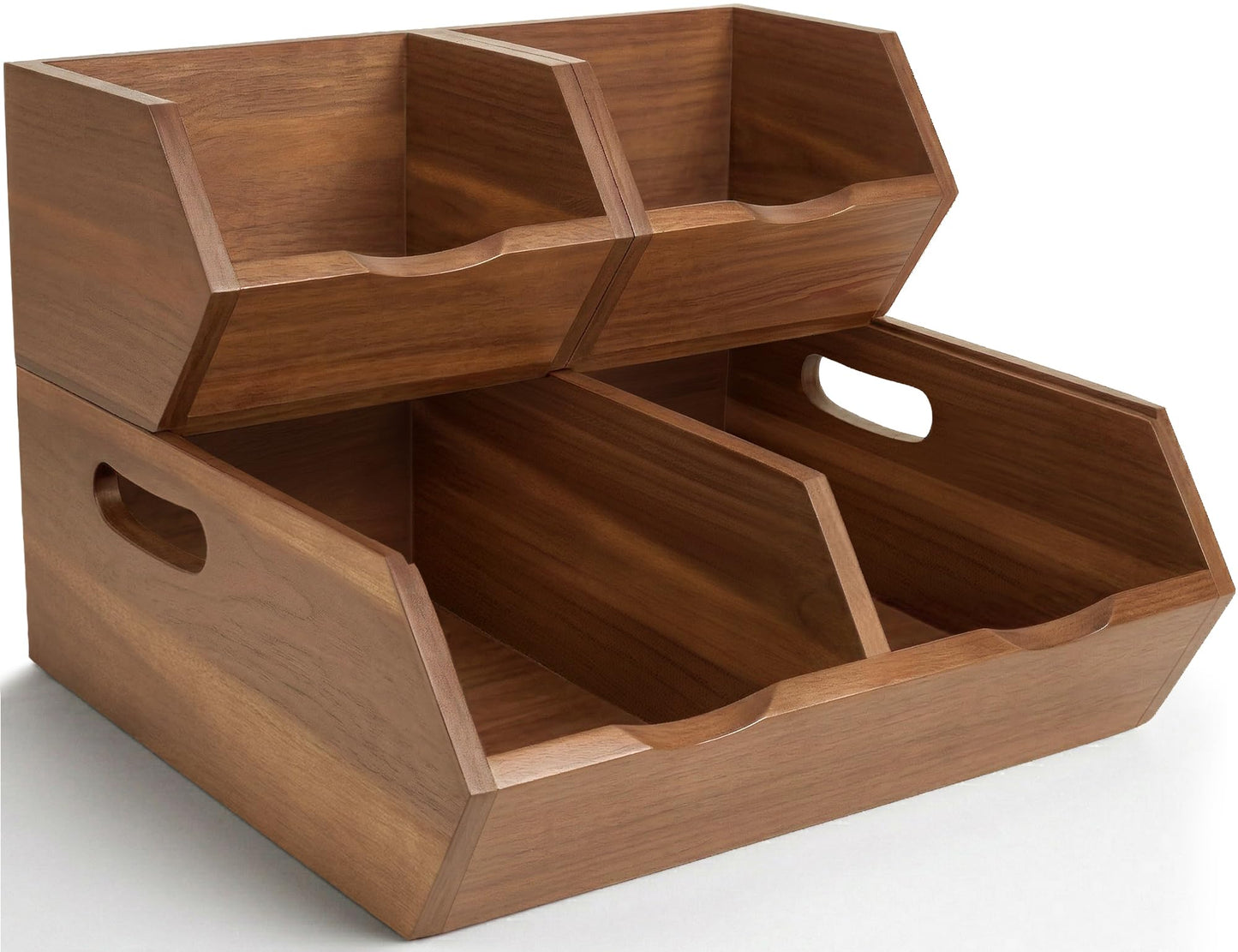 Acacia Wood Pantry Storage Bins, Stackable Storage Baskets Potato and Onion Storage Bins, Pantry Organizer Wooden Baskets Organization and Storage, Set 3 Pieces