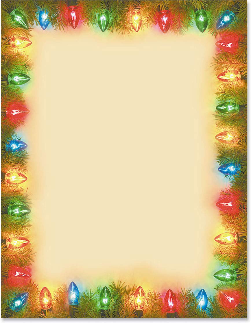 Paperdirect Festive Pine Lights Christmas Winter Holiday Theme Stationery, Border Paper, Letterhead 8.5 x 11, 25 sheets, Elegant Premium Writing Paper, Decorative Printer Paper