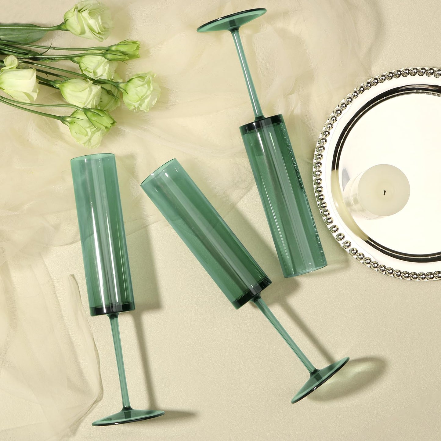 24 Pack Acrylic Dark Green Wine Glasses Green champagne glasses Champagne Flutes Sparkling Wine Glasses Wine Goblets Wedding Glassware Set Drinkware Glasses for Wedding Bar Celebration Baby Shower