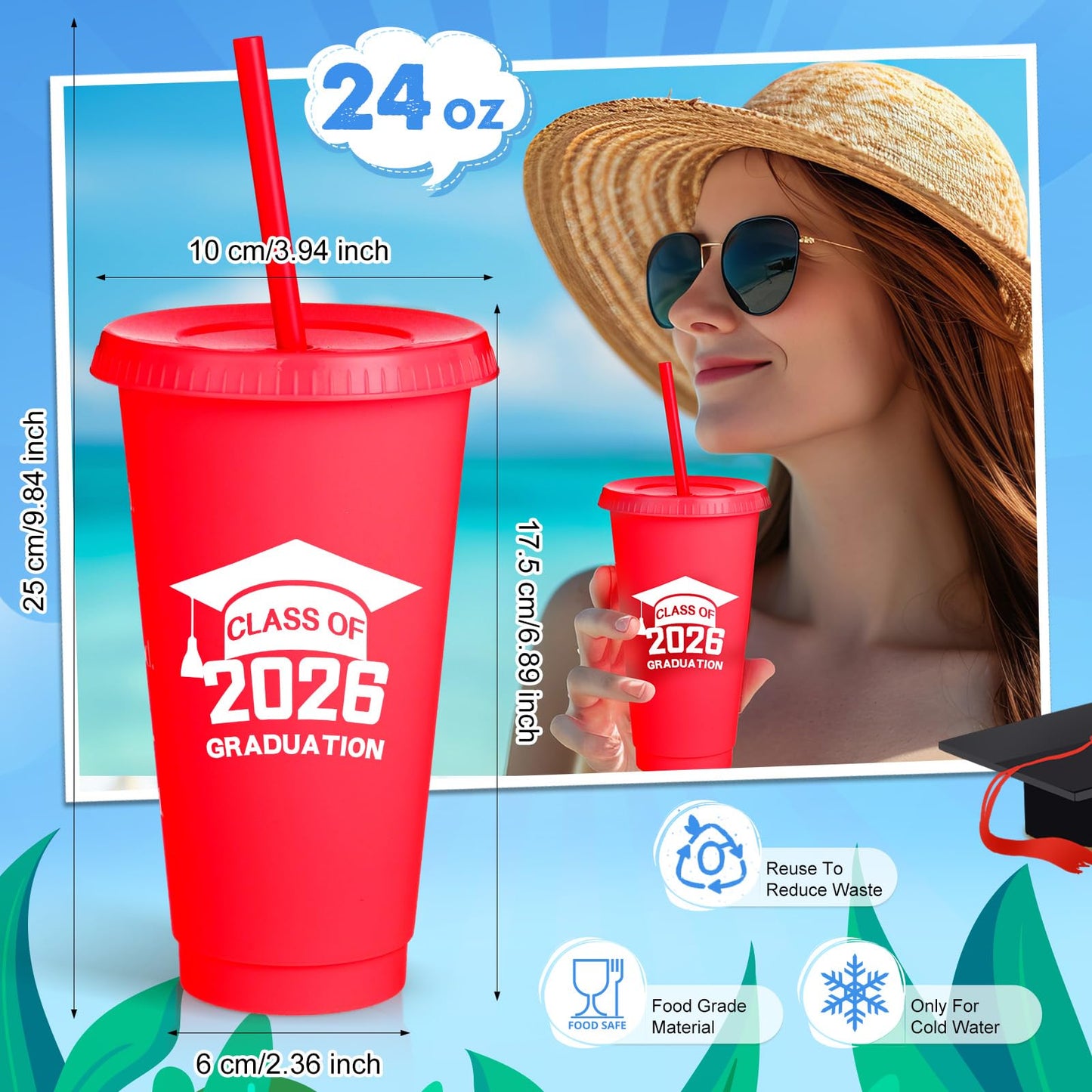 Blushtier 36 Pcs Graduation Gifts Class of 2026 Graduation Tumbler with Straw and Lid, Reusable Cup Plastic Tumblers Travel Mug Appreciation Gifts for College School Graduates Parties (Vivid Color)
