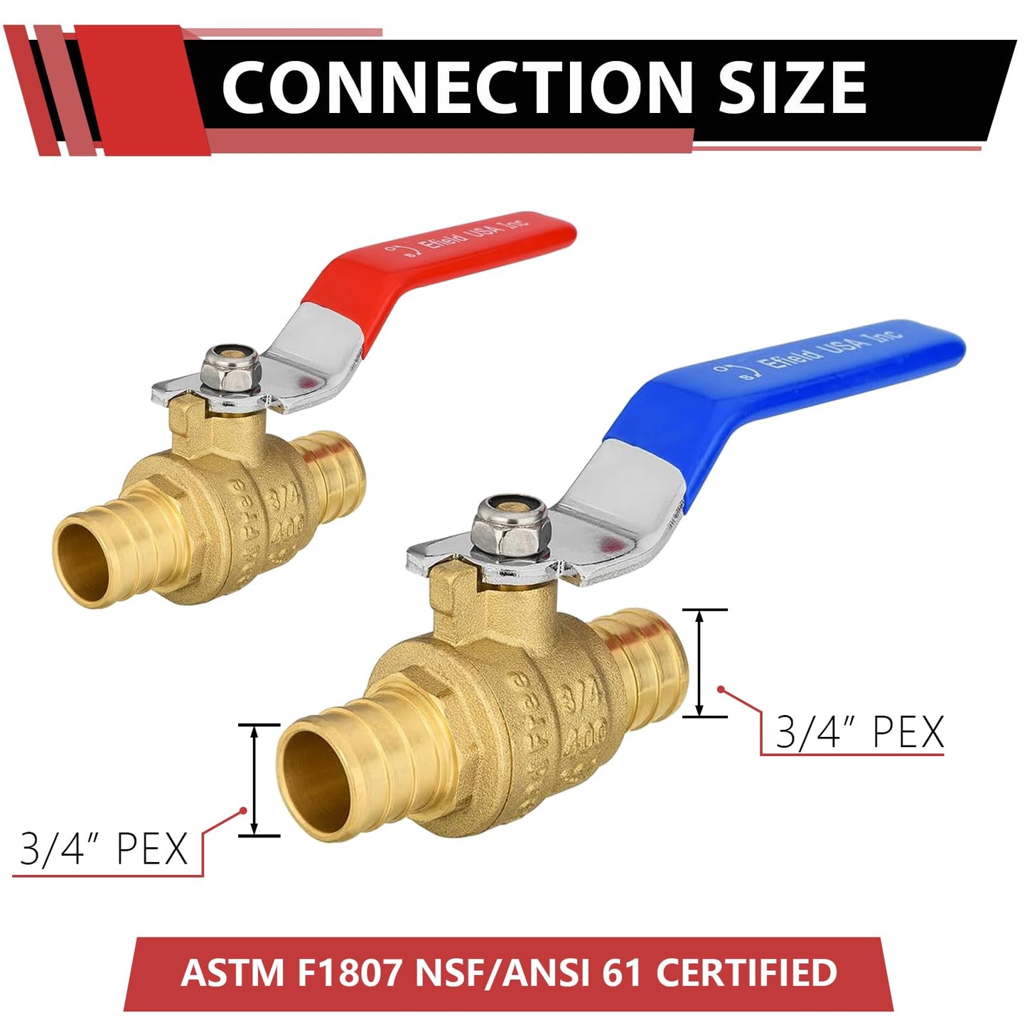(Pack of 10) EFIELD 3/4 Inch Pex Brass Full Port Shut-off Ball Valve for Hot and Cold Water, UPC Certified,(VALVE013)