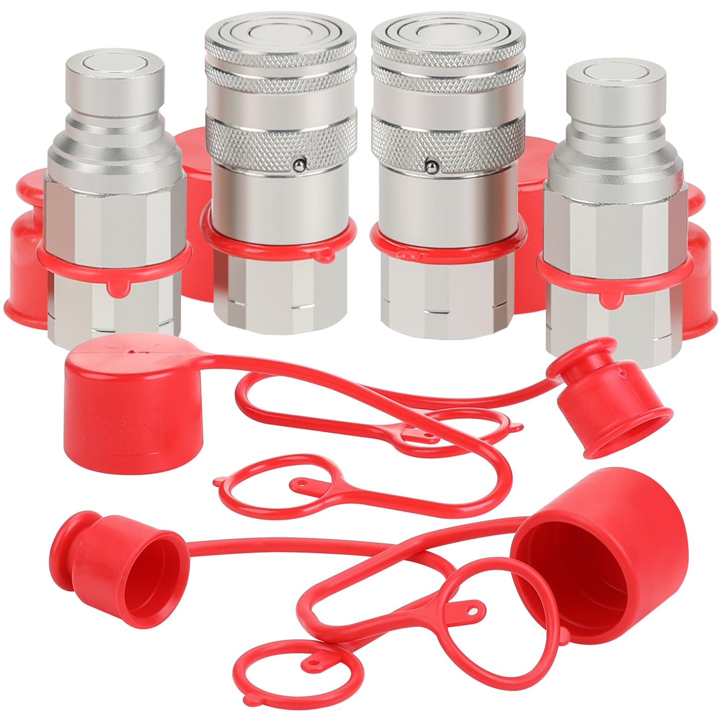 ANCIMOON 2PCS 1/2’’ NPT Flat Face Hydraulic Couplers, Bobcat Skid Steer Quick Connect Fittings with 4PCS Dust Covers
