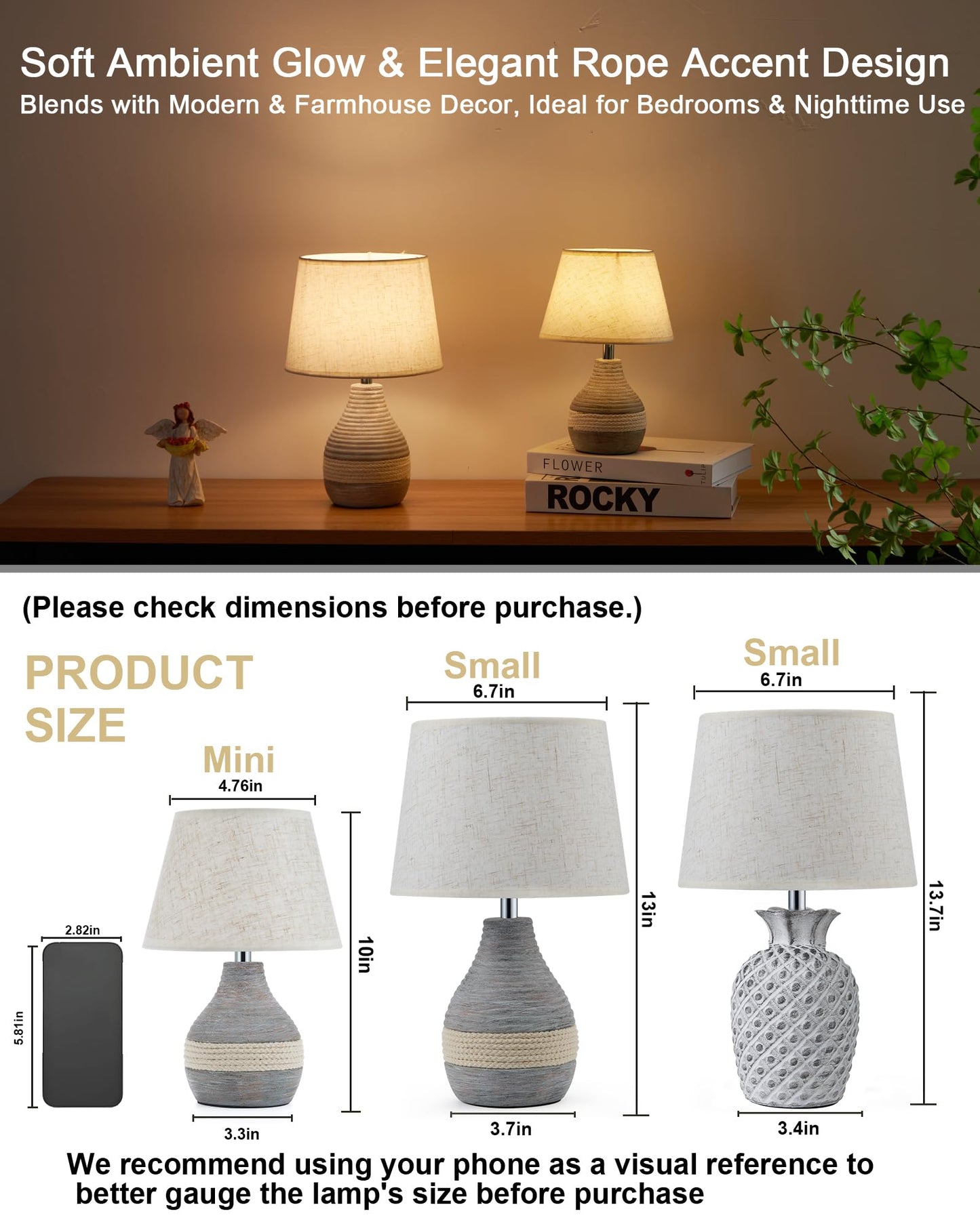 UMEXUS 13” Small Ceramic Cordless Table Lamp with Timer, Dimmer, Linen Shade, Remote Control, Rechargeable Battery Light for Patio Nightstand Kitchen Counter Living Room Side Table, Bulb Included