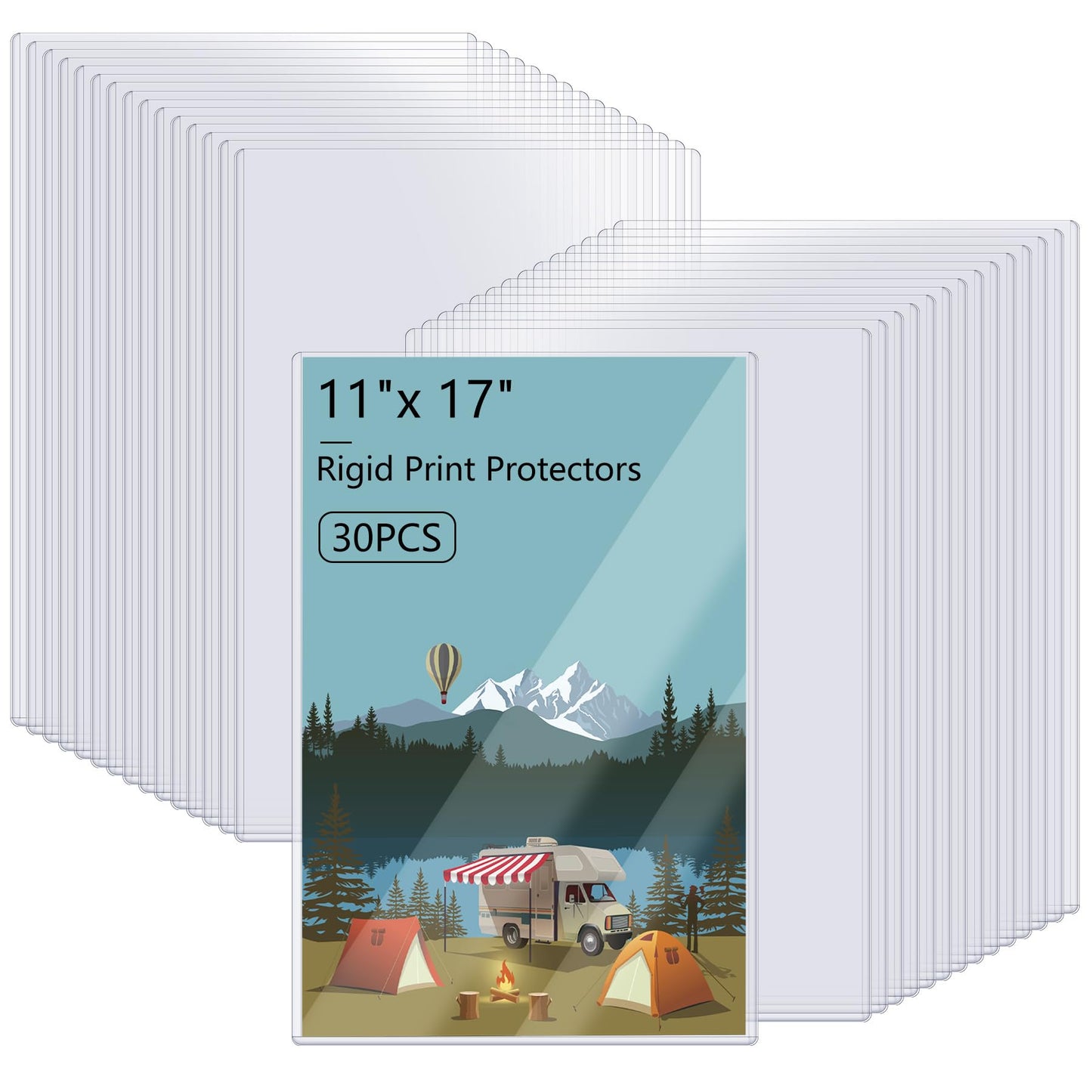 AKONEGE 30PCS 11" x 17" Rigid Print Protectors Hard Plastic Page Sheet Protectors Clear Rigid Magazine Protectors Top Loading Frames Menu Holder Photo Plastic Sleeves for Paper Poster Art Prints