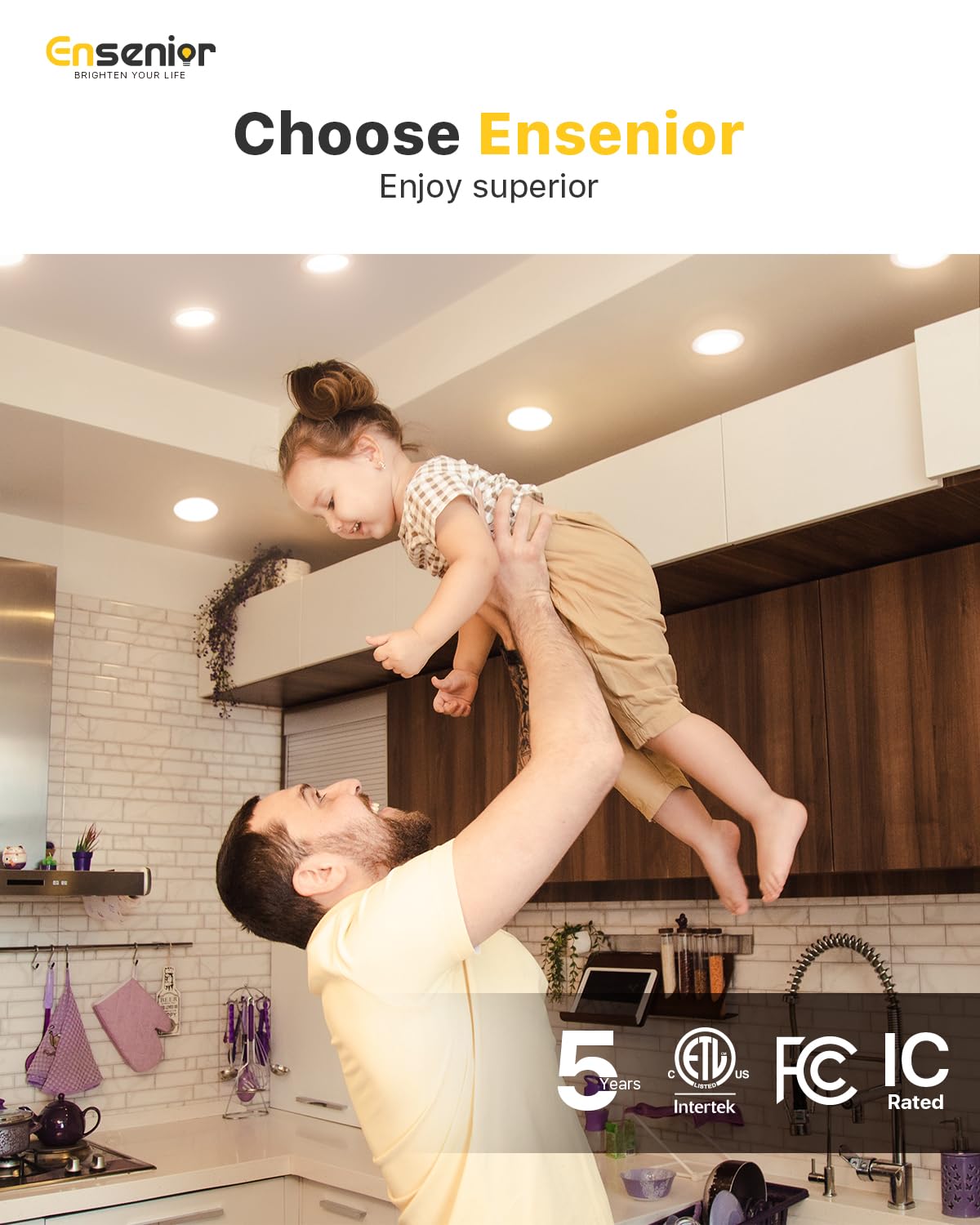 Ensenior 6 Pack 6 Inch LED Recessed Light, Dimmable, 5000K Daylight, 1050LM High Brightness, 12W 120V, Damp Rated, Ultra-Thin Canless Wafer Ceiling Light - ETL & FCC & IC