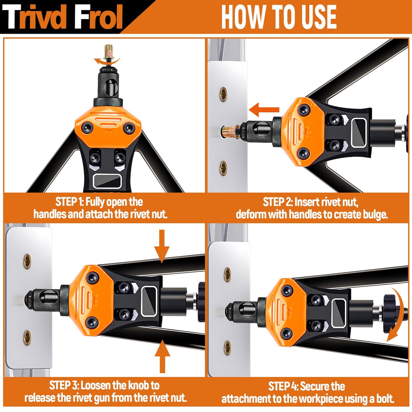Trivd Frol 16" Rivet Nut Tool, Nutsert Rivet Nut Tool Kit with 15 Metric and SAE Mandrels, 281Pcs Rivet Nut Assortment Kit and Rugged Carrying Case