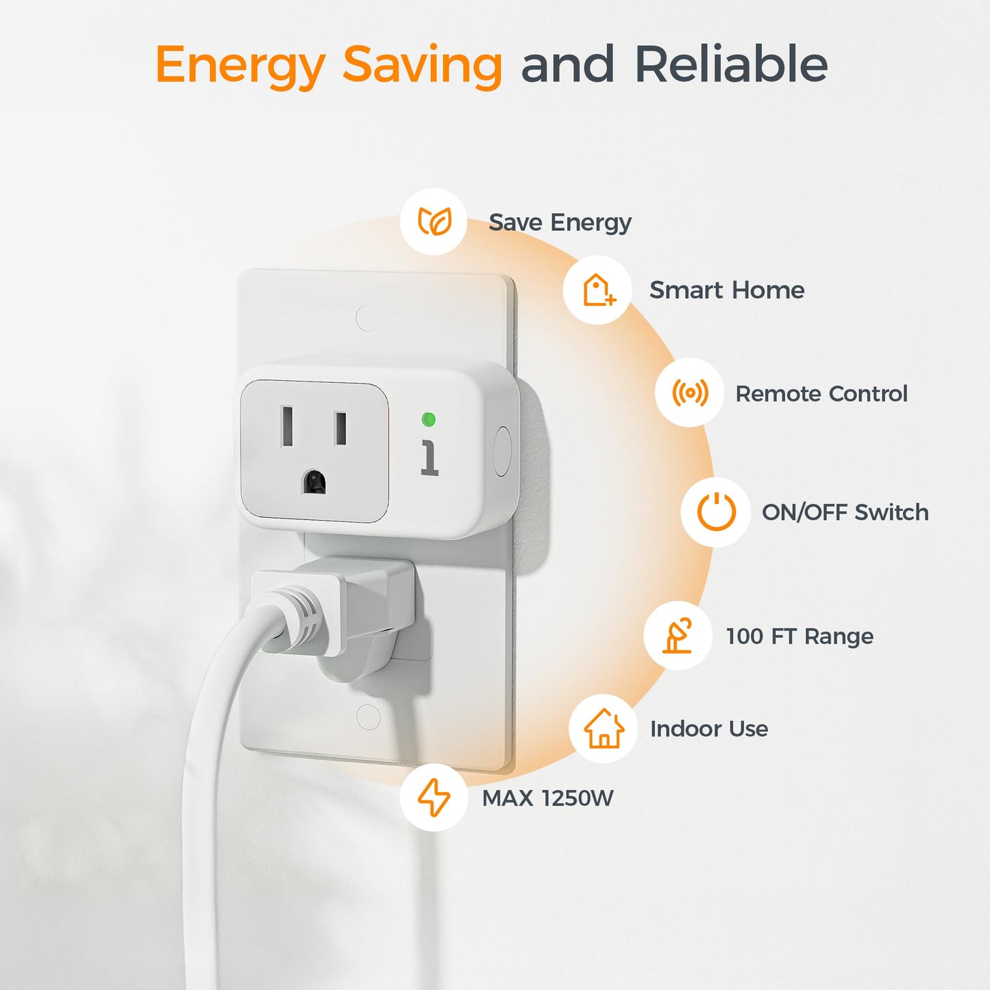 Wireless Remote Control Outlet, TESSAN Electrical Wall Plug with ON/Off Light Switch for Indoor String Lights, Lamps, Home Appliances, 100ft Range (2 Remotes + 5 Outlets)