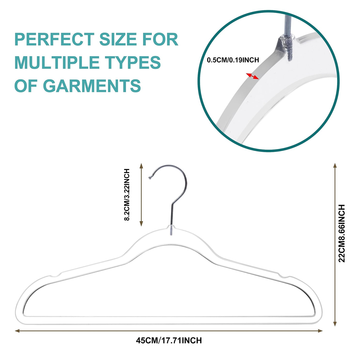 Quality Hangers Plastic Hangers for Clothes | 50 Pack - 17.5 Inch | Heavy Duty Space Saving Crystal Clear Acrylic | 360 Degree Swivel Hook and Notches (Clear)