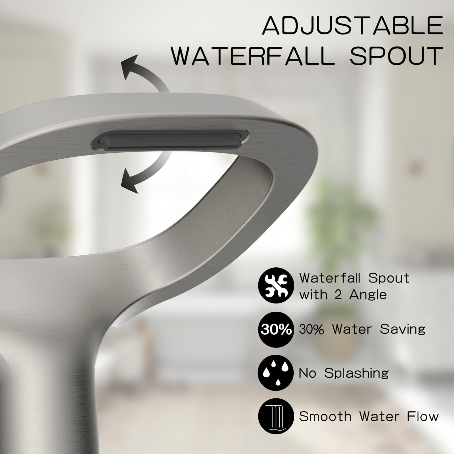 Bathroom Faucets for Sink 3 Hole, Bezeit 8 Inch Brushed Nickel Bathroom Faucet, Solid Brass Widespread Bathroom Faucet with Adjustable Waterfall Spout 2 Handles and 2 Supply Hoses