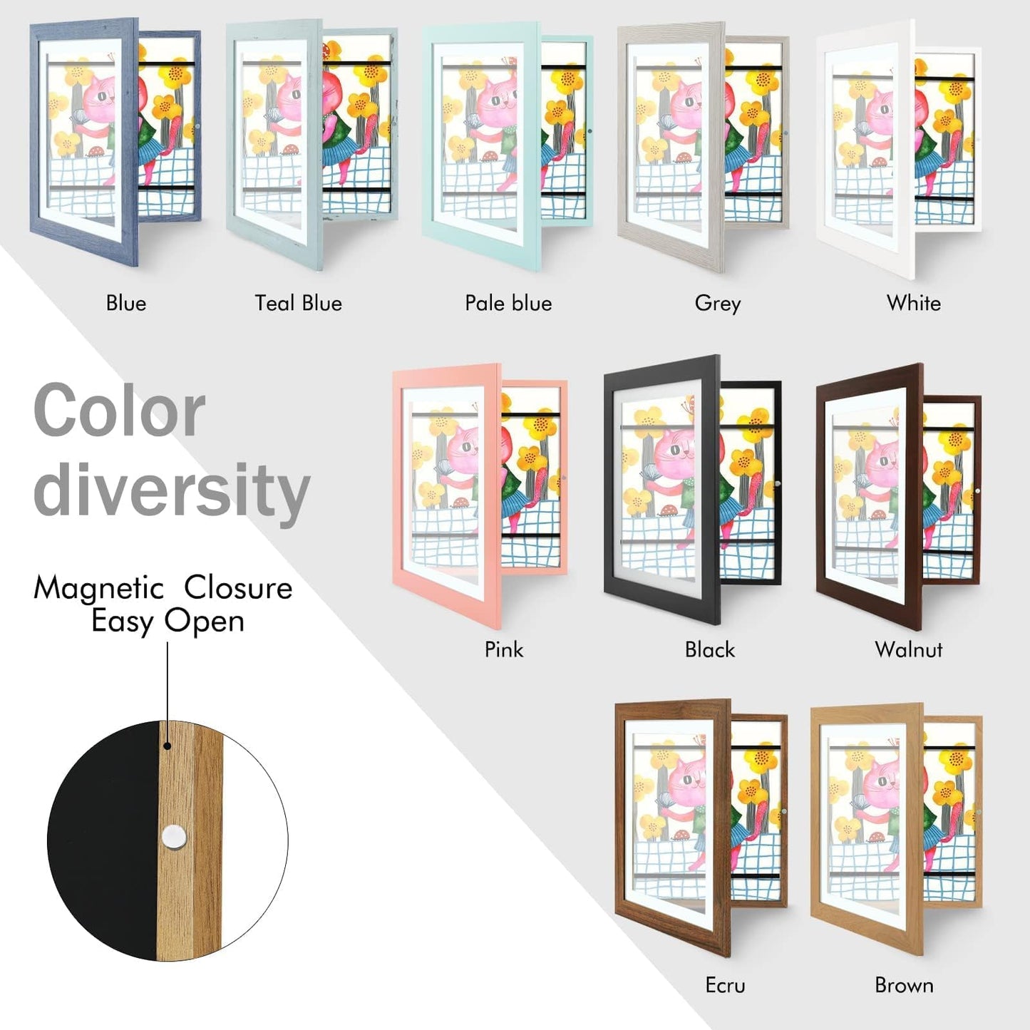 Golden State Art, 10x12.5 Kids Art Frames, Front-Opening Picture Frame Great for Kids Drawings, Artworks, Children Art Projects, Schoolwork, Home or Office (Brown Set of 4)