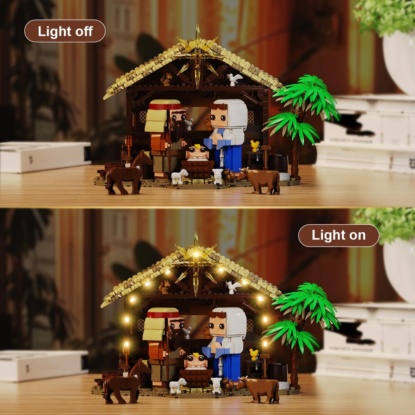 Jesus Building Block Set, The Nativity Set,Compatible with Lego,Jesus Building Toy of Faith Series, Bible Story Jesus Figures with LED Light, Christmas, Christian Gift for Adults and Kids (1000 PCS)