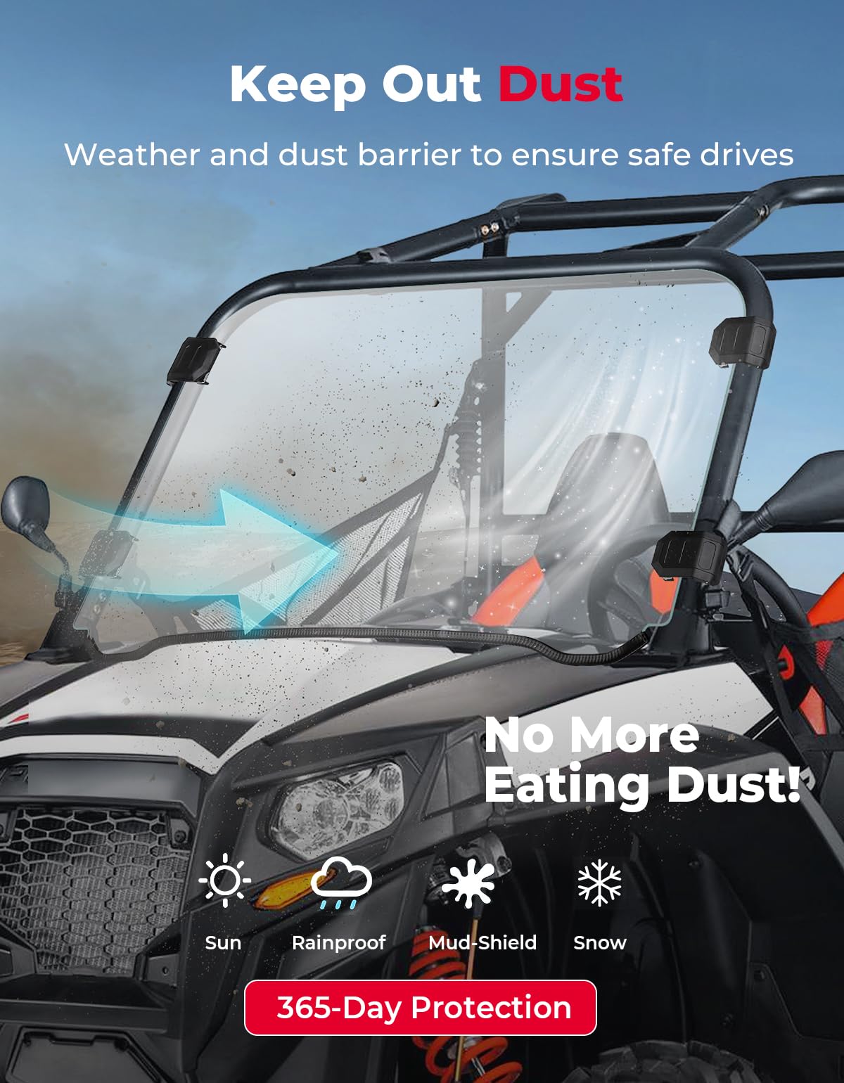 KEMIMOTO UTV Windshield Pre-installed Rubber Strips, Compatible with Polaris RZR 800 / RZR 570 / XP 900 2008-2020 UTV Front Full Windshield UV Resistance PC Clear Vsion Window