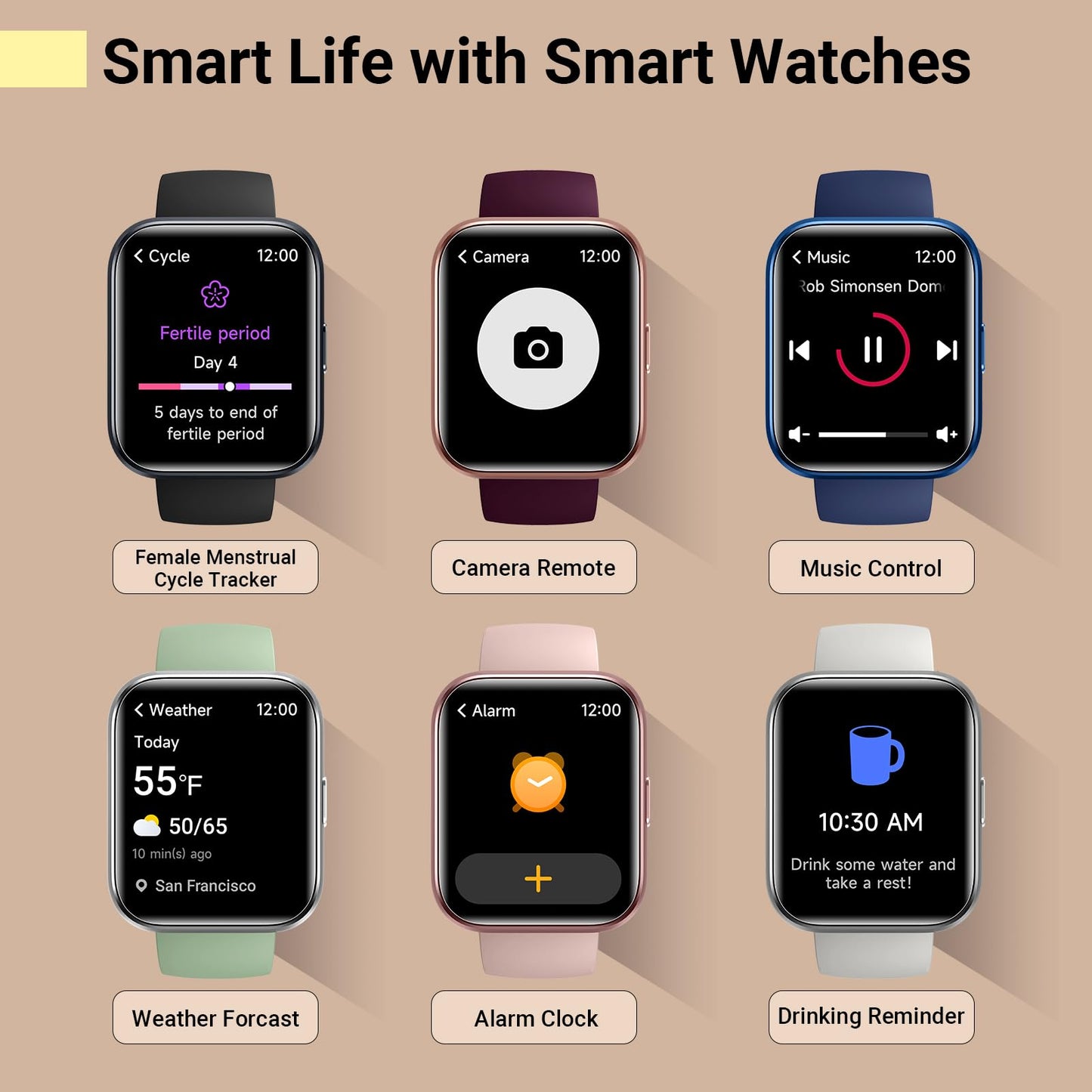 Smartwatch for Women, Compatible with Android & iPhone, 1.8'' Fitness Tracker Watch with Alexa, Call & Notification Alerts, Heart Rate & Sleep Monitor, 120 Sports Modes, Waterproof Watch for Women