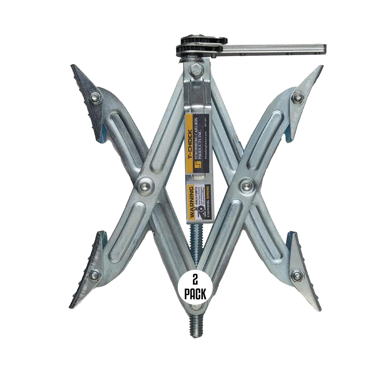 Stromberg Carlson JBP-T217.2 Tandem Axle T-Chock - Heavy Duty RV Wheel Chocks & Tire Stabilizers - Camper Wheel Chock Scissor Stabilizers for RVs, Trailers, and Campers- Fits Tires 2"-17" Apart 2-Pack