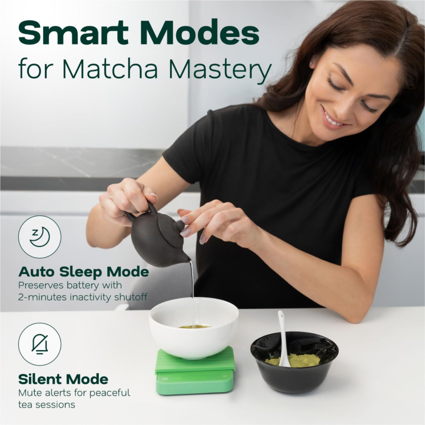 Matcha Scale – 0.1g Precision USB-C Rechargeable Digital Scale for Weighing Matcha Powder | Perfect add-on to Any Matcha Set | LED Display, Timer, Tare