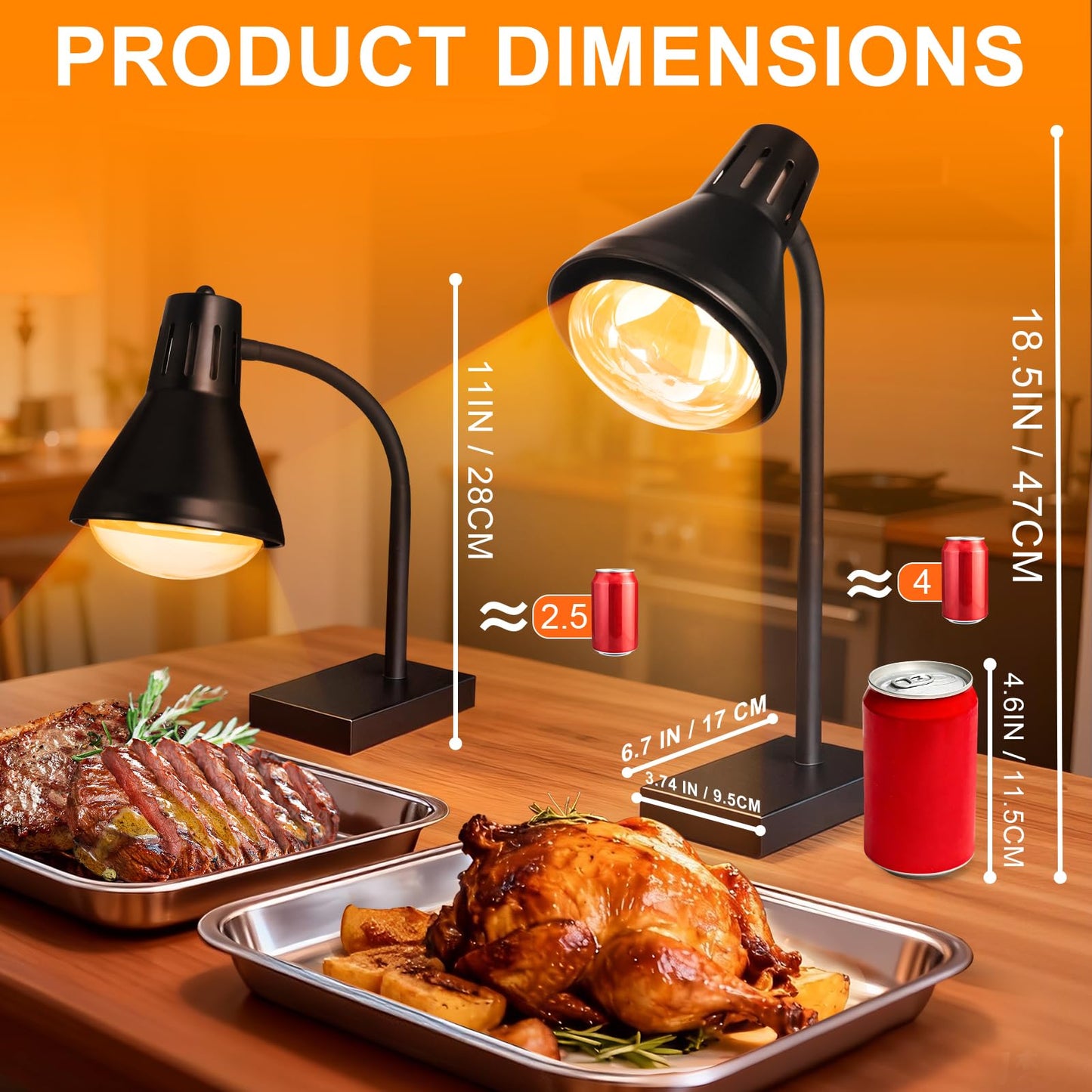 Food Heat Lamp [3S Fast & Uniform Heating] [Compact Design] Commercial Food Warmer Light, 250W Heat Lamp for Food, Warming Lamp for Parties, Buffet, Restaurant, Kitchen, Home Use (Black)