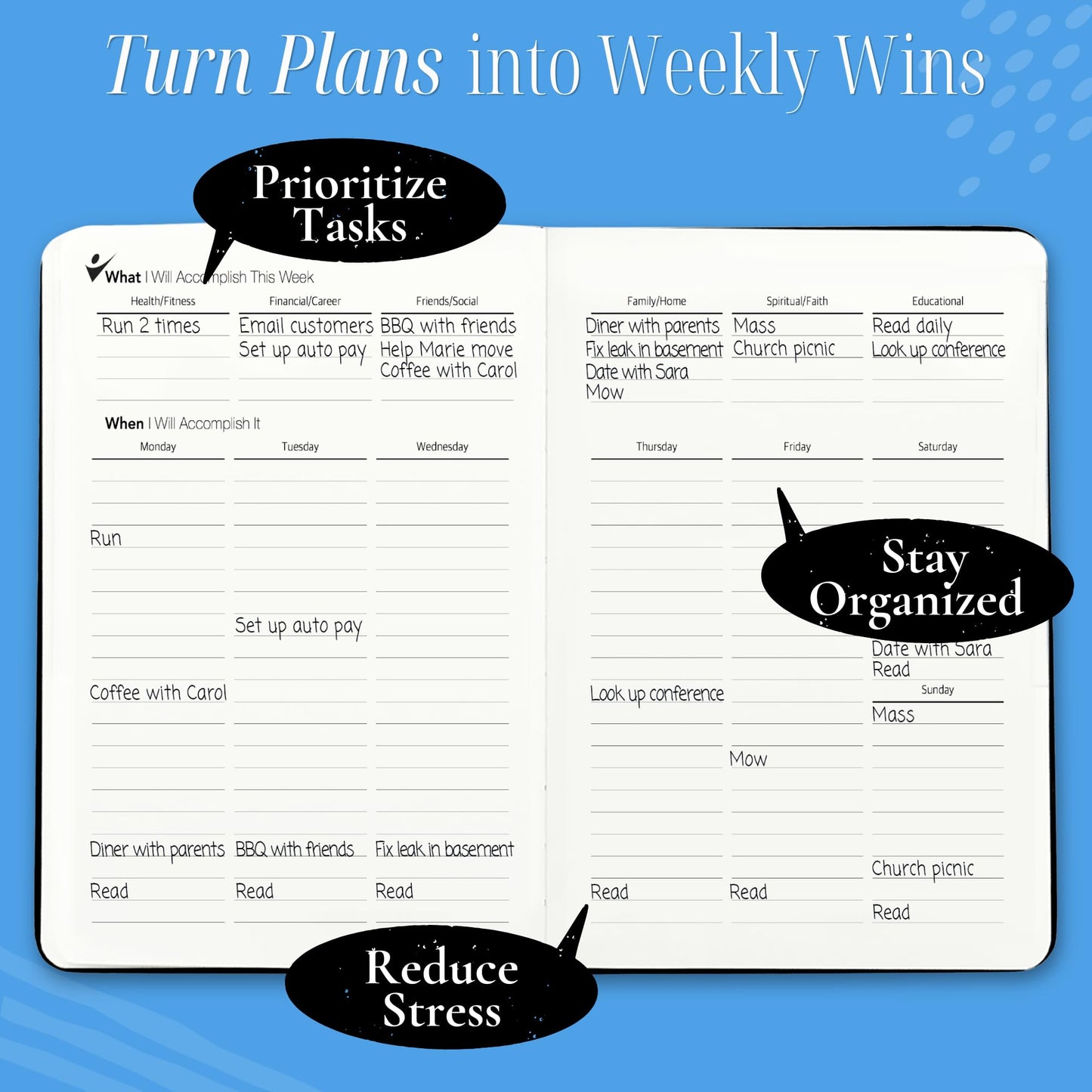 Goal Crazy Undated Planner – 90 Day Guided Journal & Productivity Organizer, A5 Daily & Weekly Planner with Goal Setting, Habit Tracker, To Do List, Academic & Work Calendar, Leather Hardcover - Black