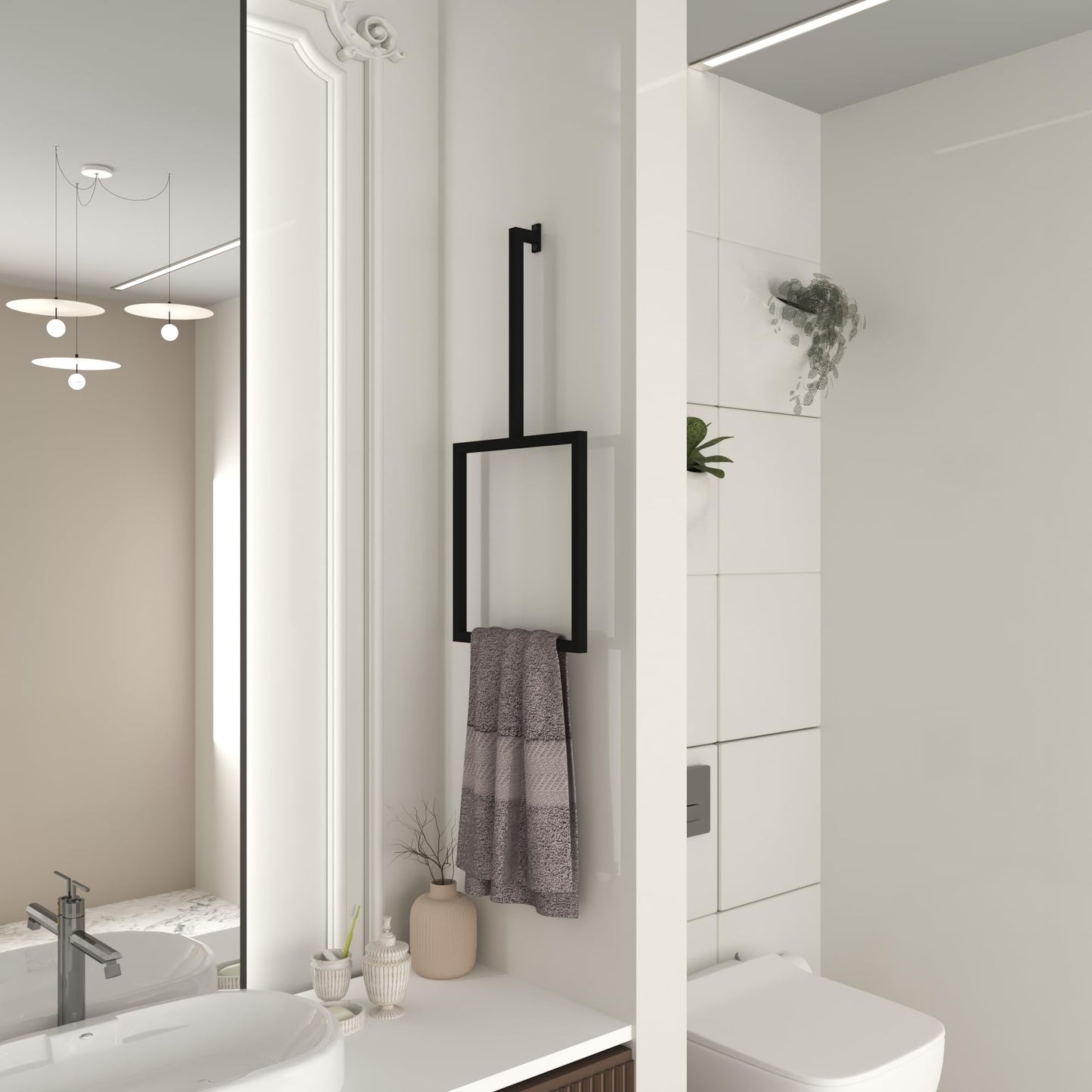Wita Home Unique Vertical Towel Rack Wall Mounted for Bathroom, Metal Square Towel Holder, Modern Hand Towel Ring, Elegant Kitchen Decor, Space-Saving Towel Hanger (Large (32"x14"x3") - 1 pcs)