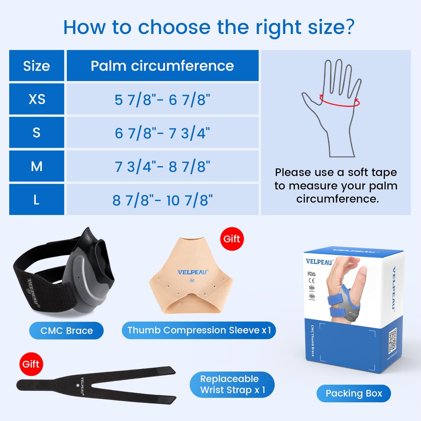 Velpeau CMC Joint Thumb Arthritis Support Brace - Soft & Hard Plastic Compose - with Thumb Compression Sleeve, Stabilizes Thumb CMC Joint Without Limiting Hand Function (Black, Right - Medium)