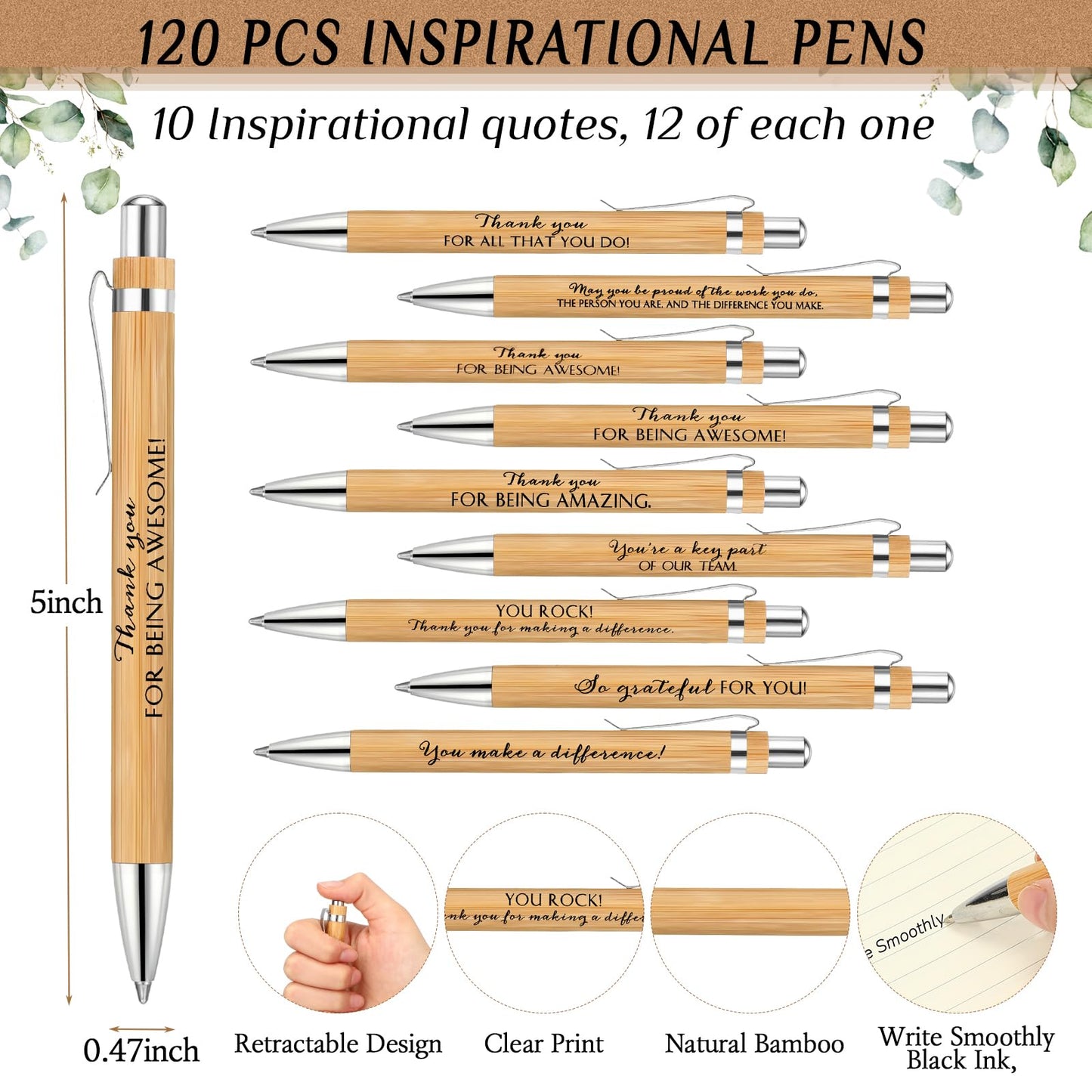 Fulmoon 120 Set Employee Appreciation Gifts Includes Thank You Wood Bamboo Pen May You Be Proud Sign Ballpoint Pen Employee Appreciation Bookmark Card for Graduation Teacher Coworker Team Staff