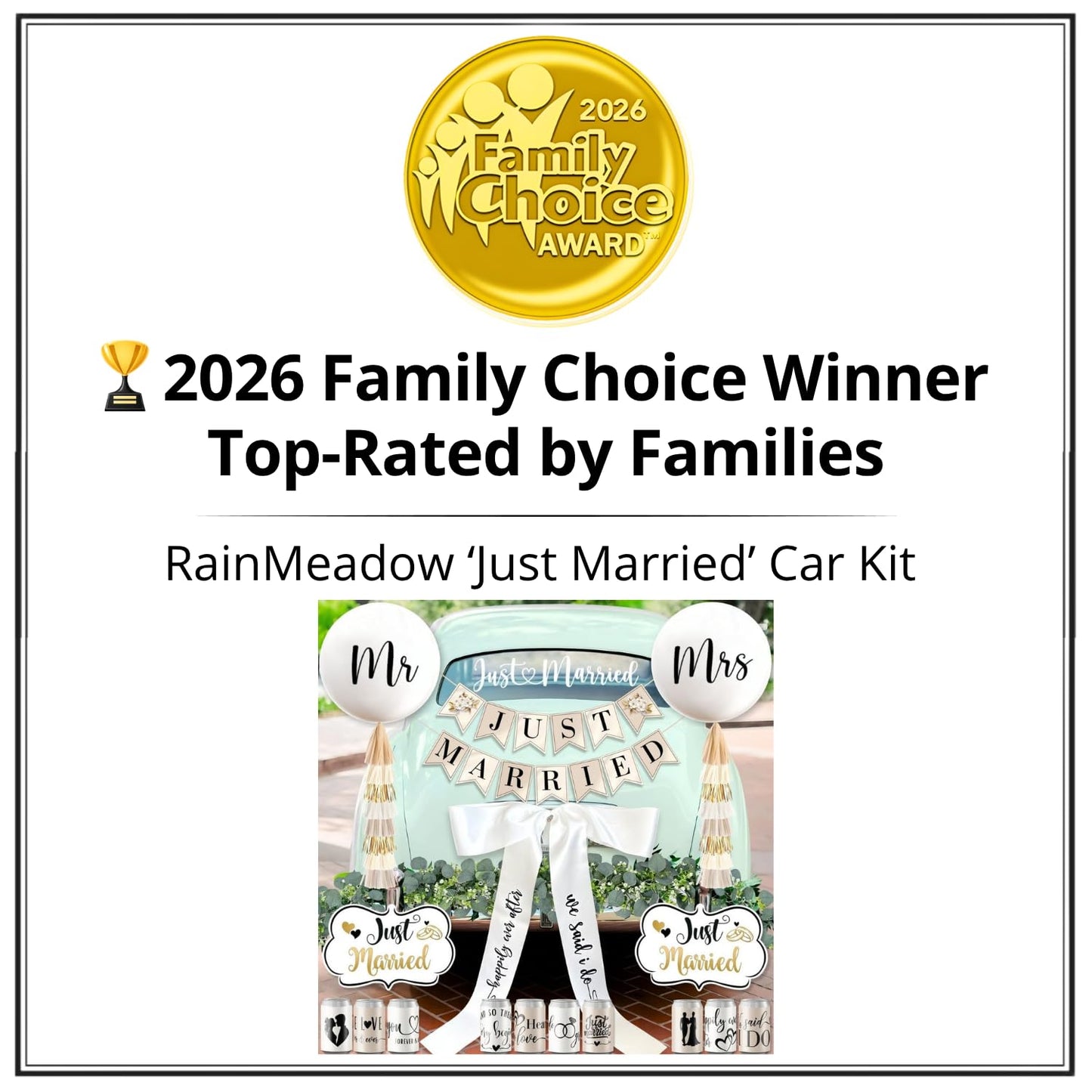 33 Pc Just Married Car Decorations – Wedding Reception & Ceremony Decor – Banners, Stickers & Balloons – Elegant Reusable Wedding Car Kit – Weather-Resistant & Easy to Apply – No Residue
