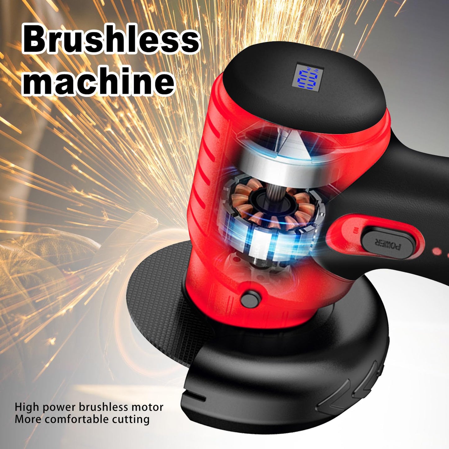 ZFULVO Brushless Cordless Angle Grinder Kit, 19500rpm Mini Electric Angle Grinding Tool with 2x16.8V 2000mAh Battery and 6-Cutting Discs, Grinder Handheld Cutter for Metal Wood