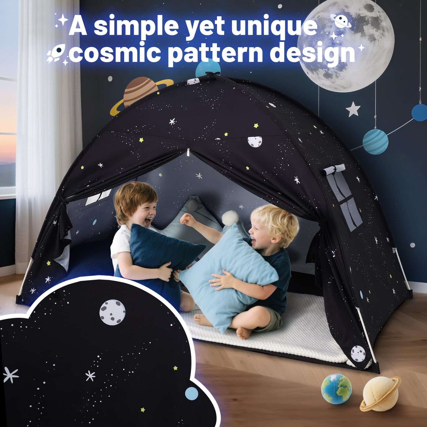 Sumbababy Large Teepee Tent for Kids - Tent Indoor Kids Teepee Tent for Boys & Girls - Kids Play Tent Inside Canopy Bed for Playroom Gift Toys (Black Galaxy)