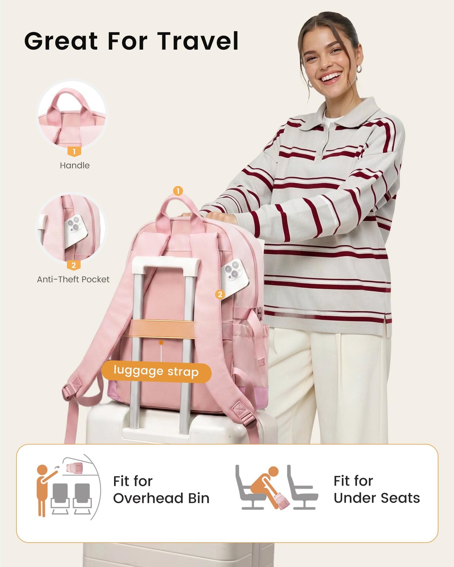 LOVEVOOK Laptop Backpack for Women with Large Cup Holder,15.6Inch DIY Design Travel Work Backpack Computer Laptop Bag,Waterproof Nurse Teacher College Commuter Backpack Purse,Gift for Women Men,Pink