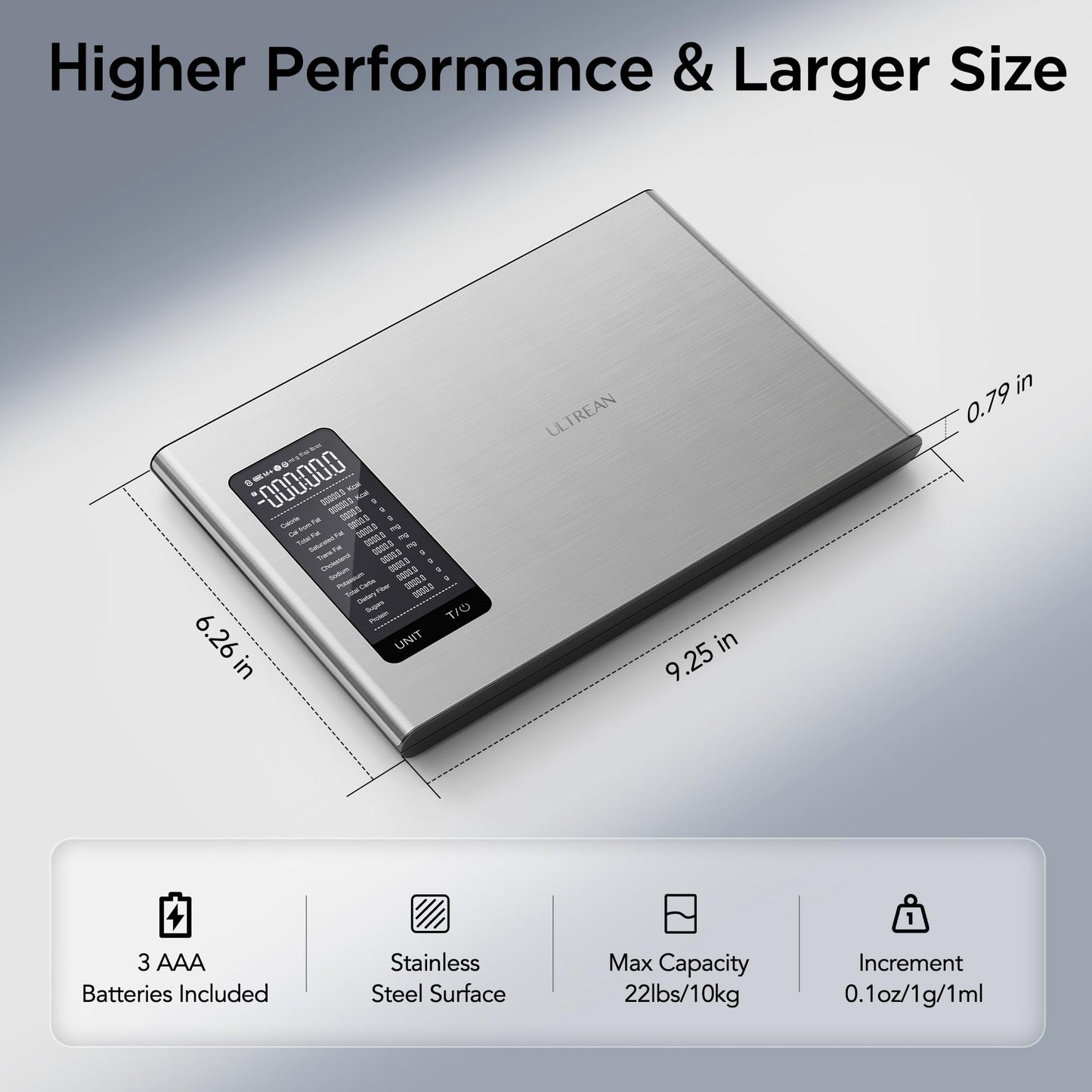 Ultrean Smart Food Kitchen Scale with Nutritional Calculator, APP for Calorie & Macro Tracking, AI Powered, Goal Progress, Digital Calorie Scale for Weight Loss, Stainless Steel, 22lb